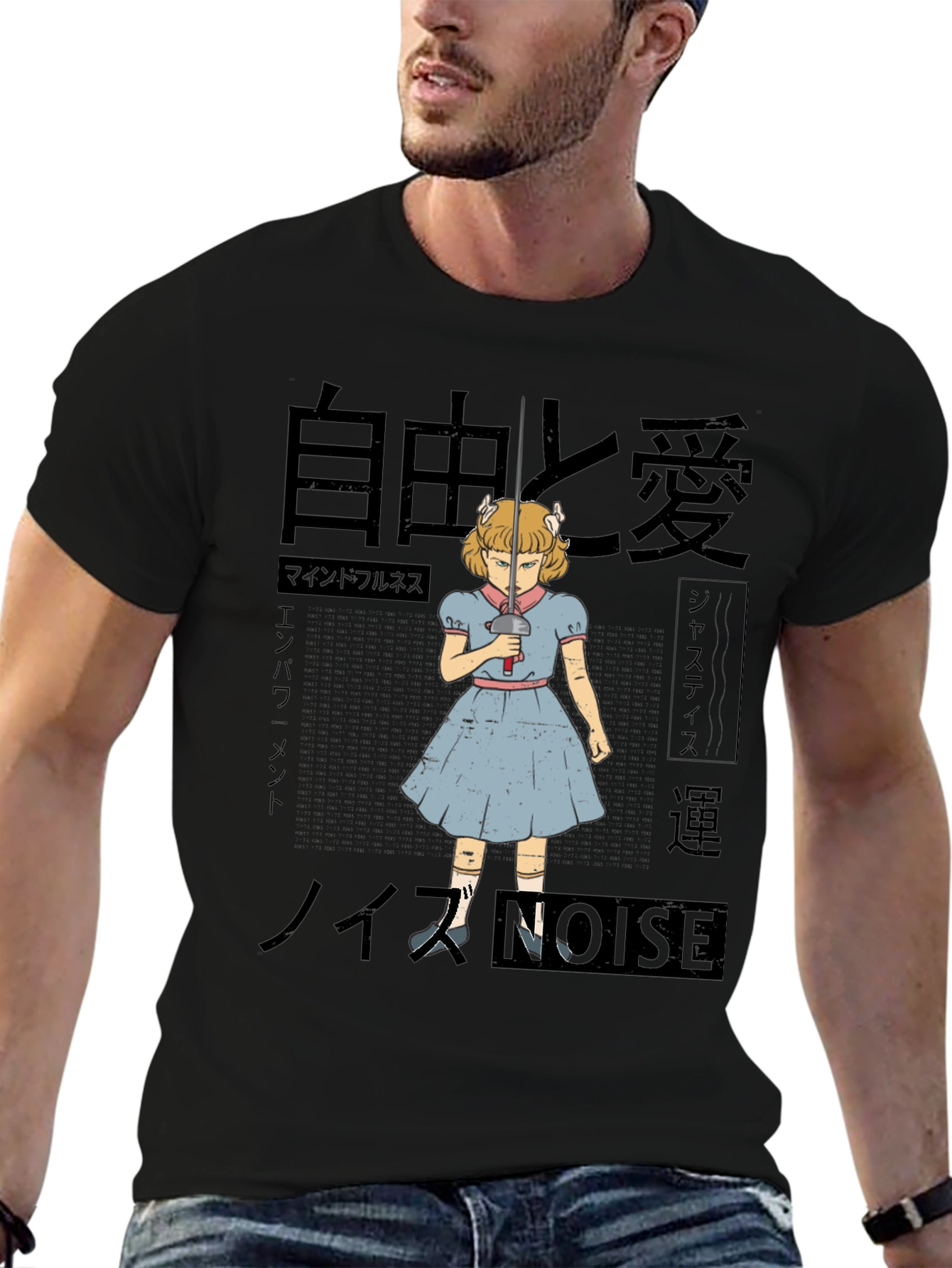 Anime Girl with Sword T-Shirt - Black - 6