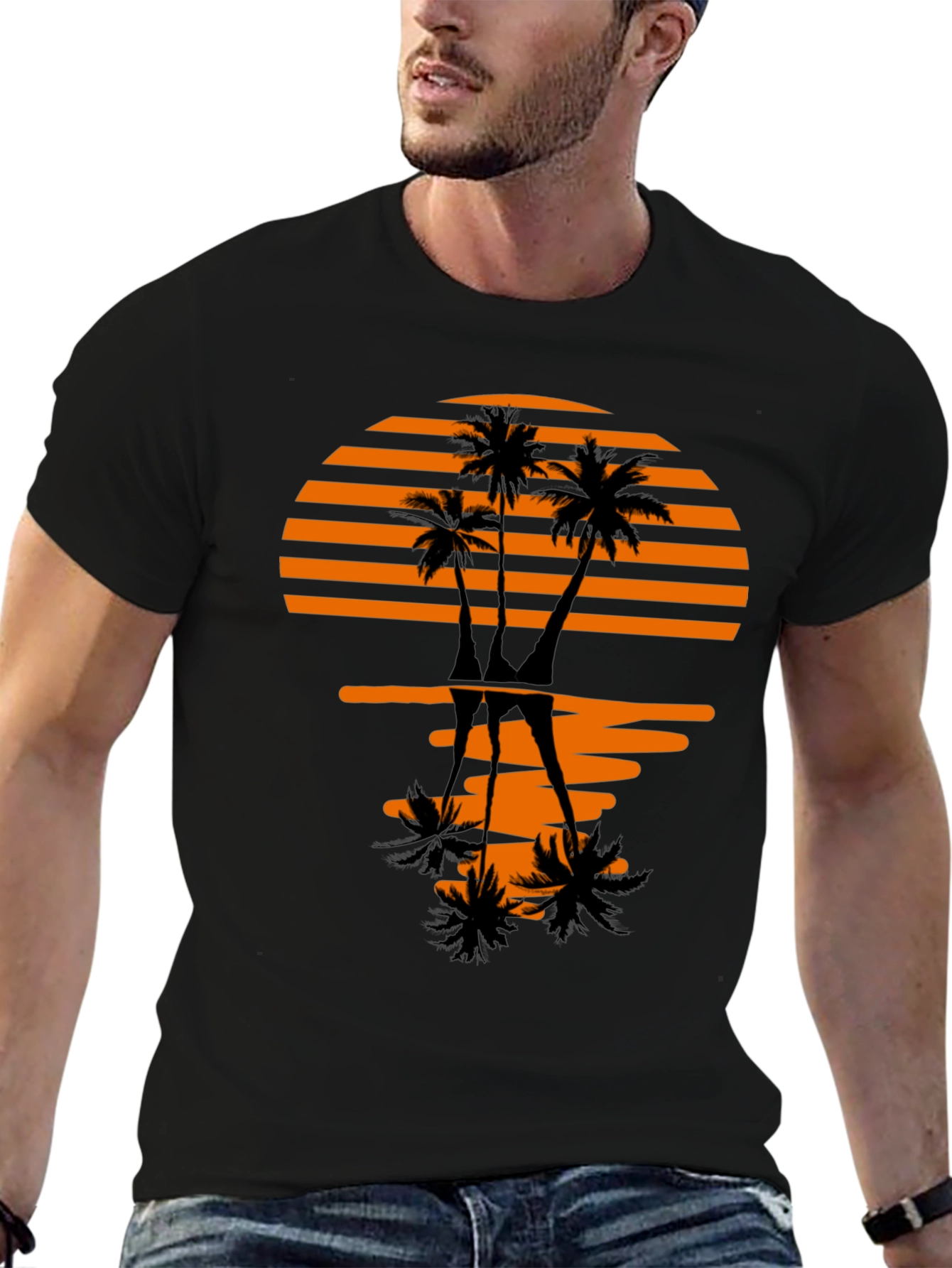 Black Sunset Palm Tree Graphic Tee - Stylish Black T-Shirt view 6