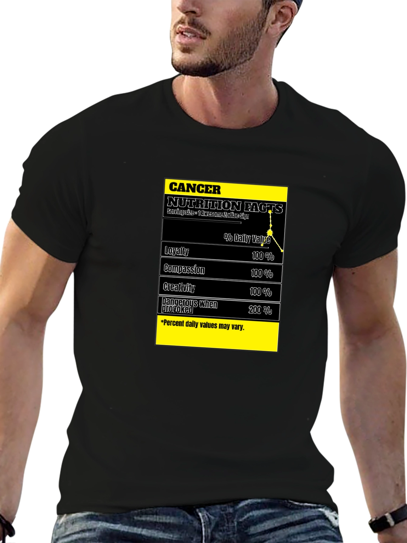 Cancer Zodiac Nutrition Facts Black T-Shirt - 6