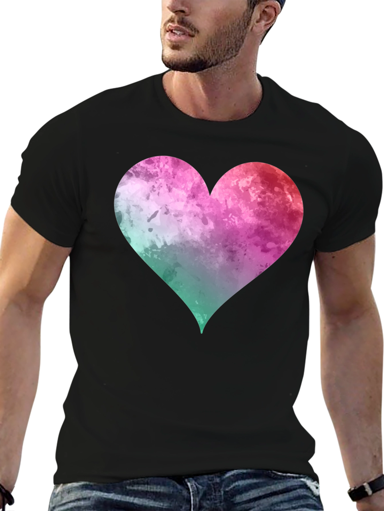Black Watercolor Heart Graphic T-Shirt - Casual Style view 6