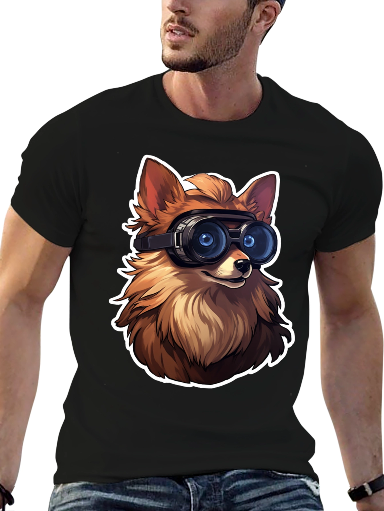 Black Fox Goggles Graphic Tee - Cool Animal Design view 6