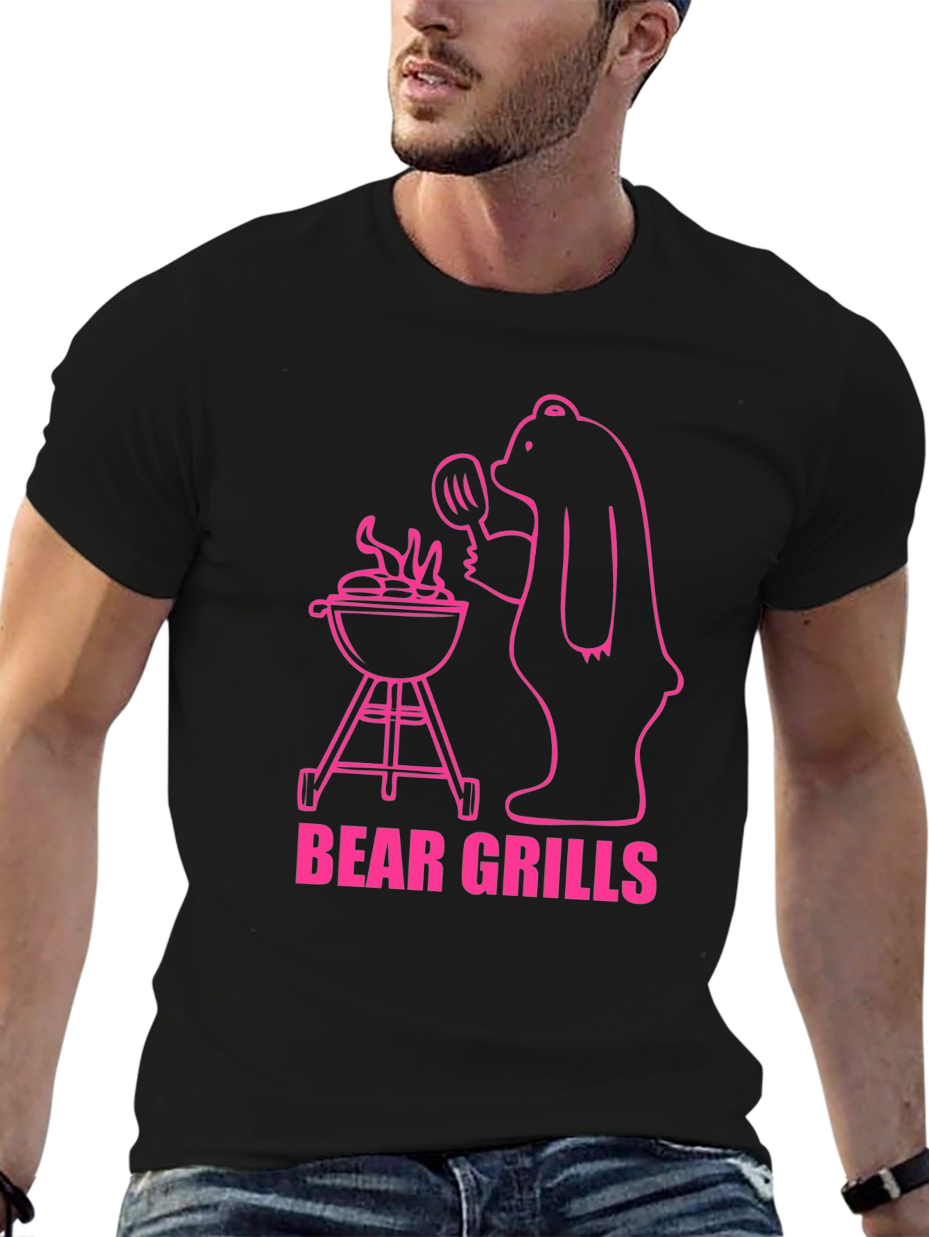 Black Bear Grills Graphic T-Shirt - Funny BBQ Bear view 6