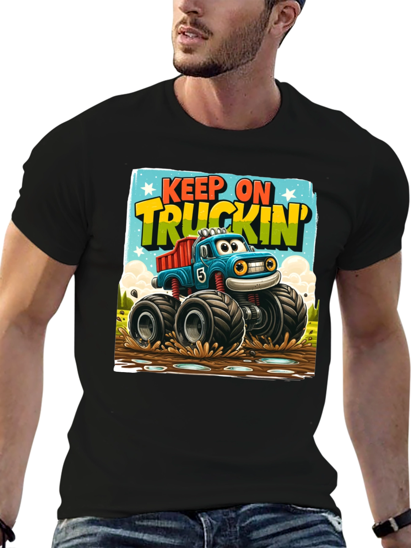 Black Keep On Truckin' Monster Truck T-Shirt view 6