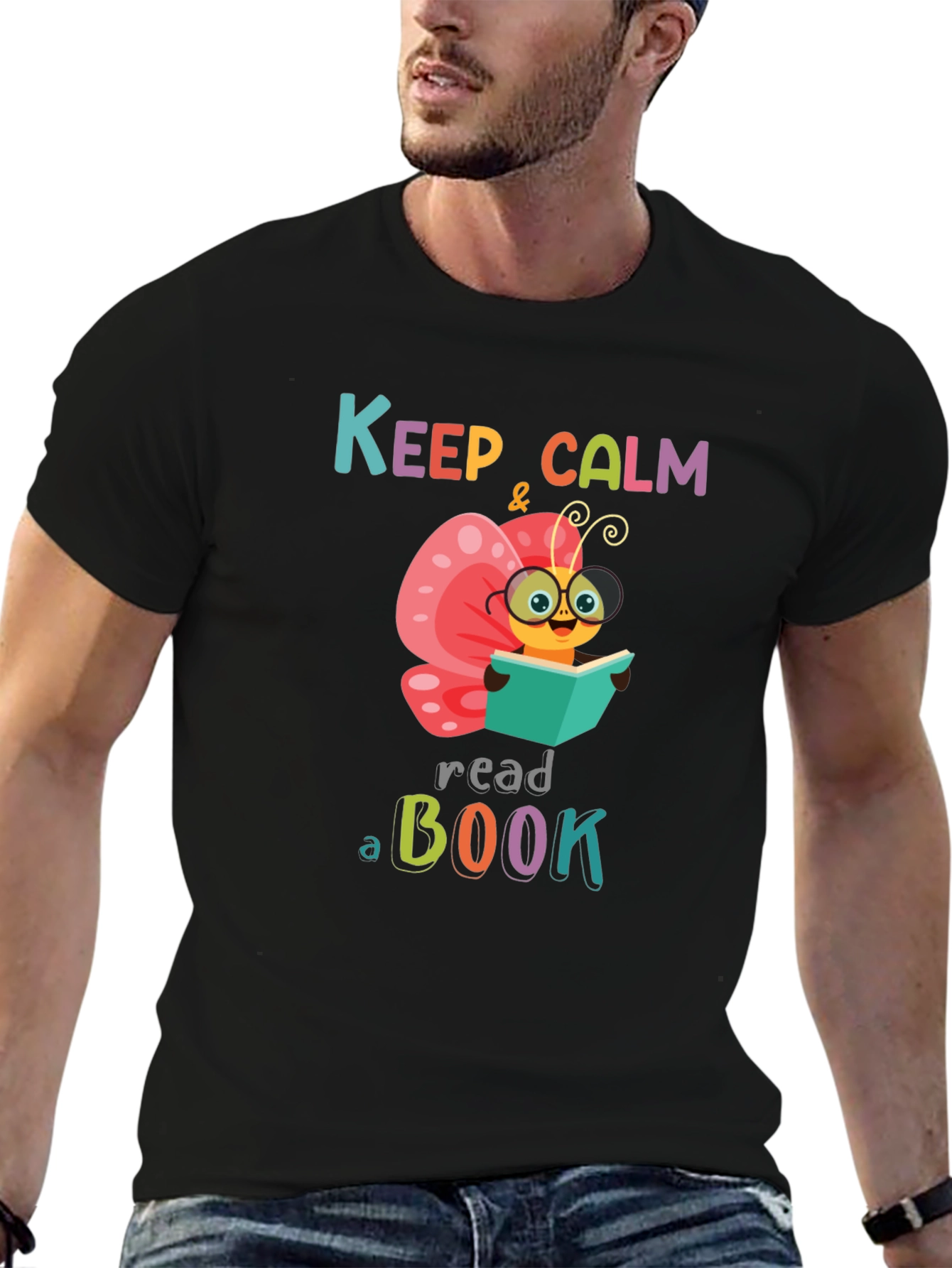 Black Keep Calm Read a Book T-Shirt view 6