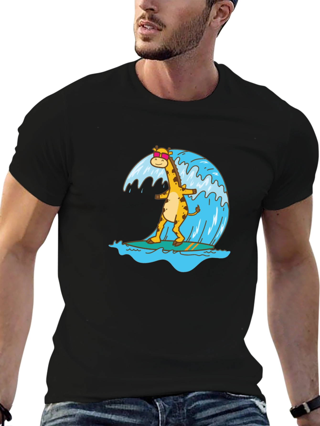 Black Surfing Giraffe Graphic Tee view 6