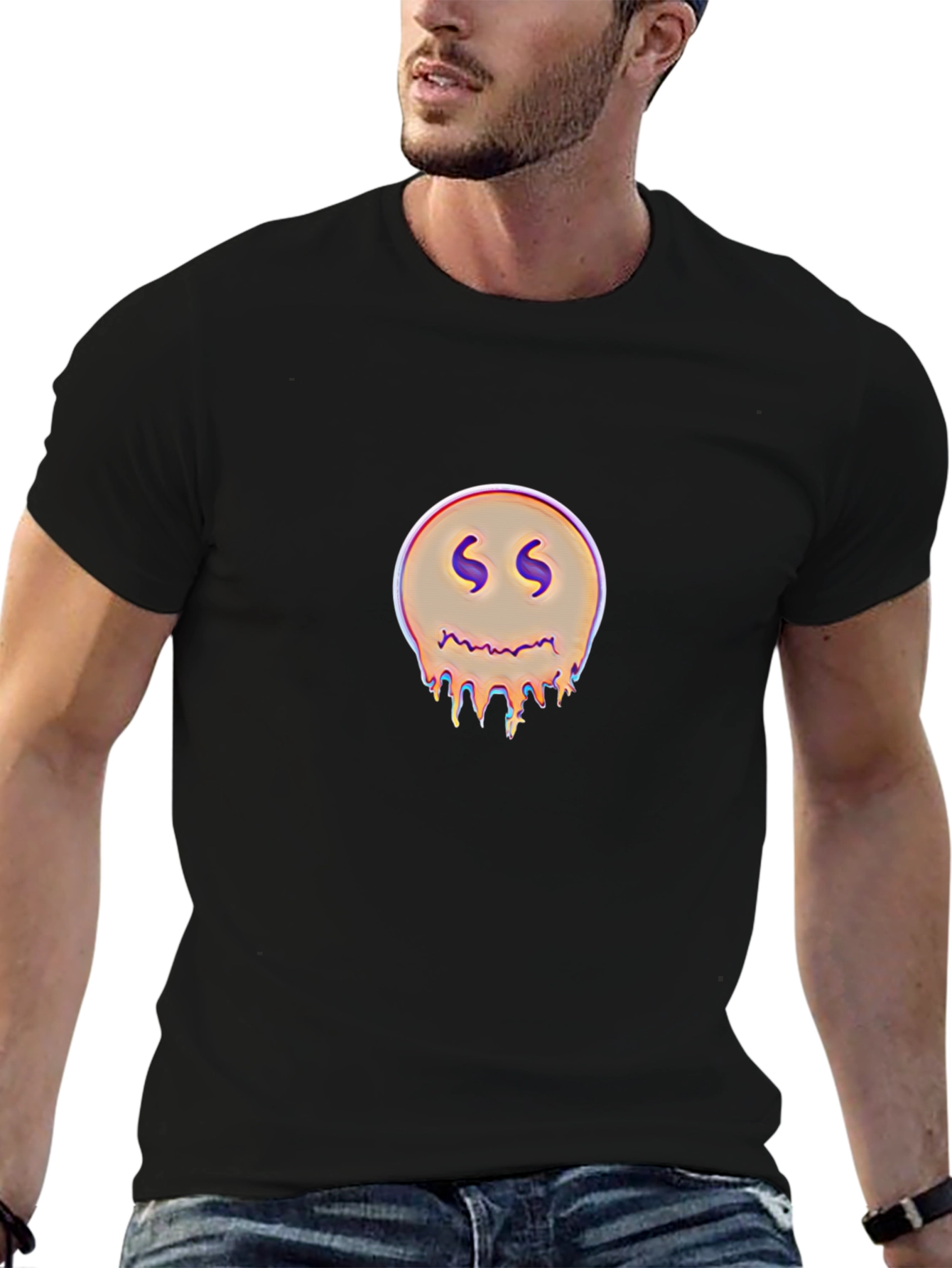 Black Dripping Smiley Graphic Black T-Shirt view 6