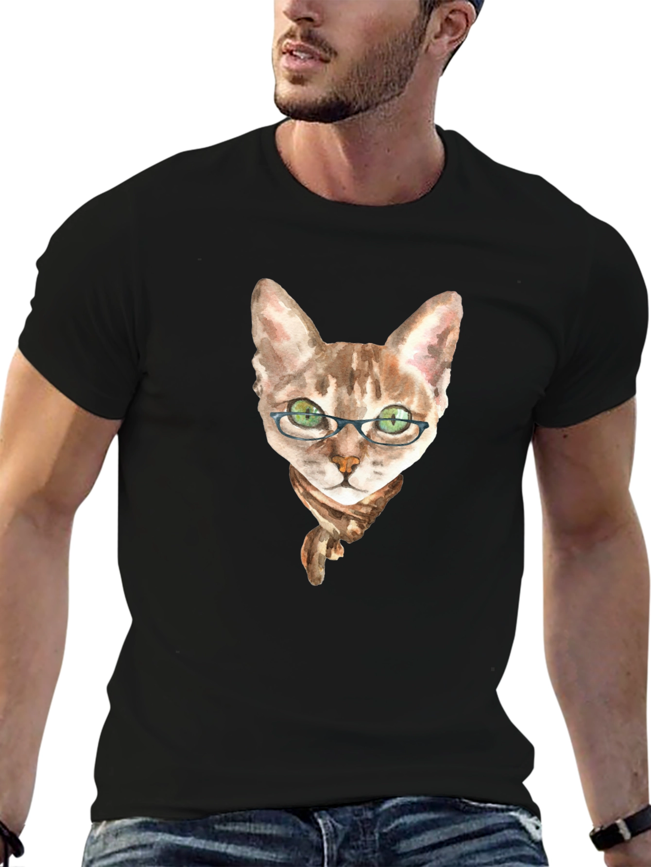 Black Cat with Glasses T-Shirt view 6