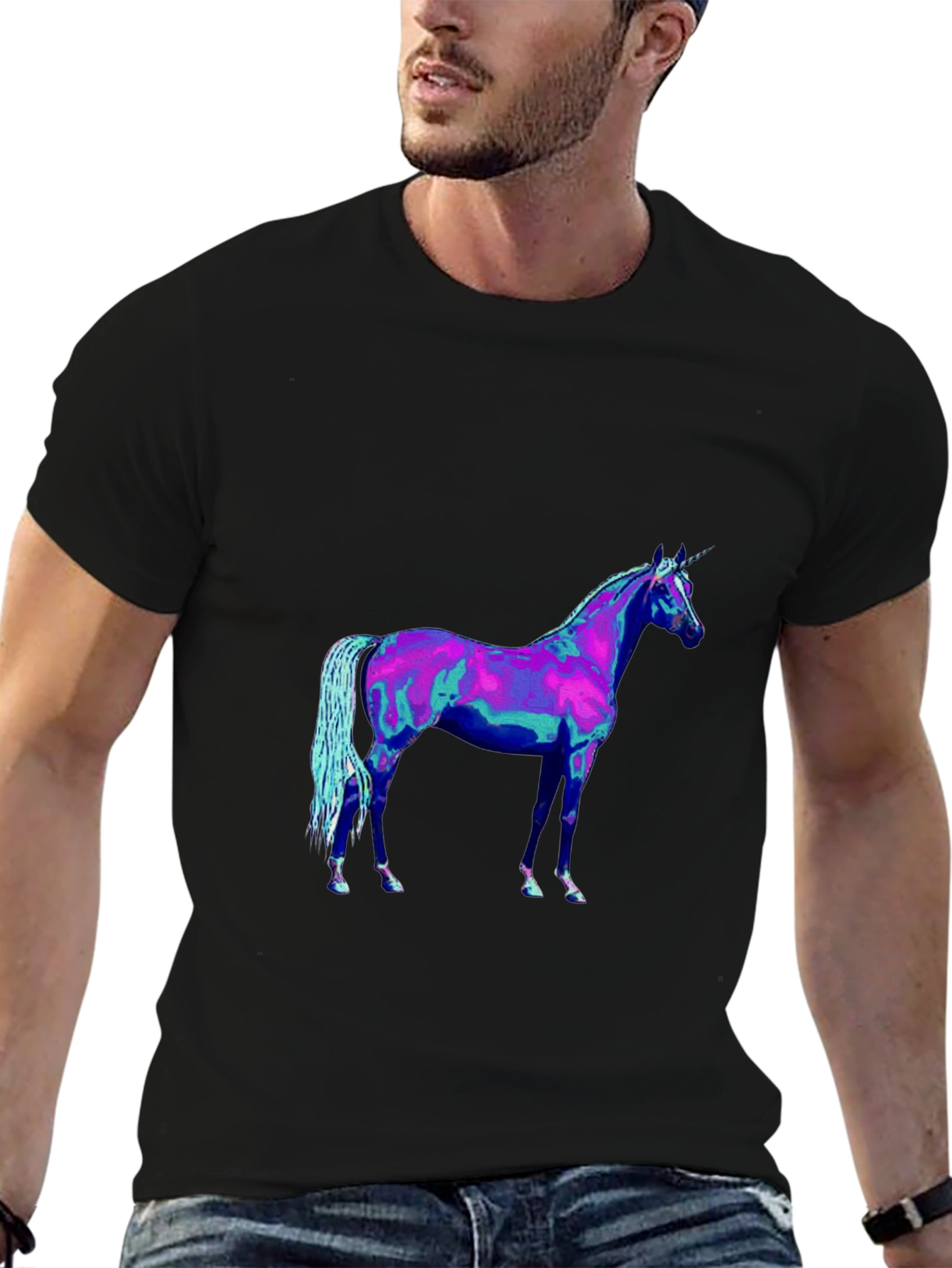 Black Unicorn Graphic Tee - Black Cotton Shirt view 6