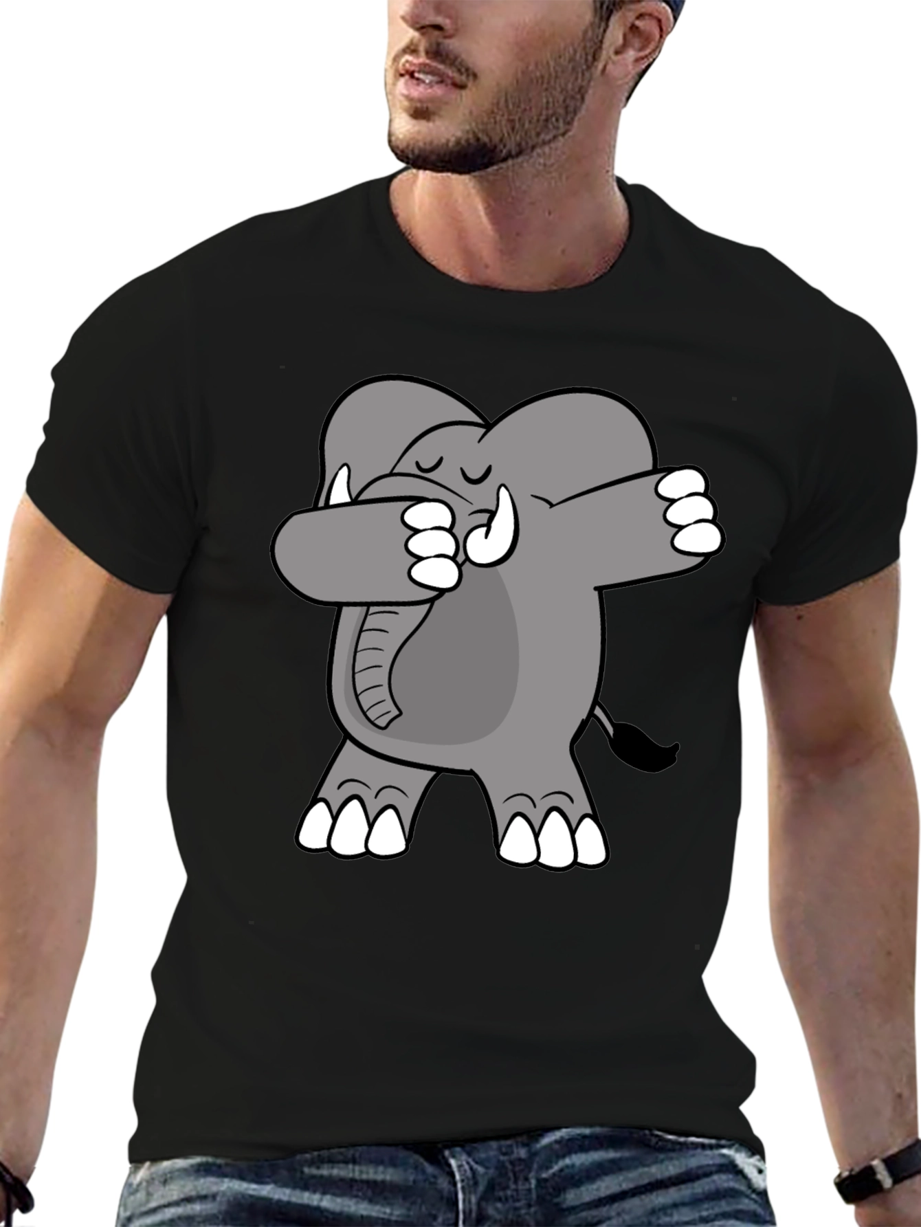 Black Dabbing Elephant Graphic Tee - Black Cotton Shirt view 6
