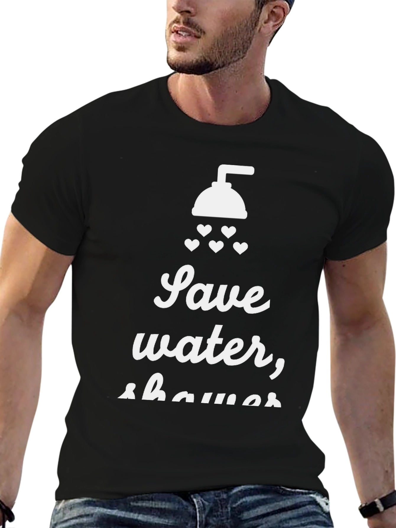 Black Eco-Friendly Graphic Tee - Save Water, Shower Together! view 6