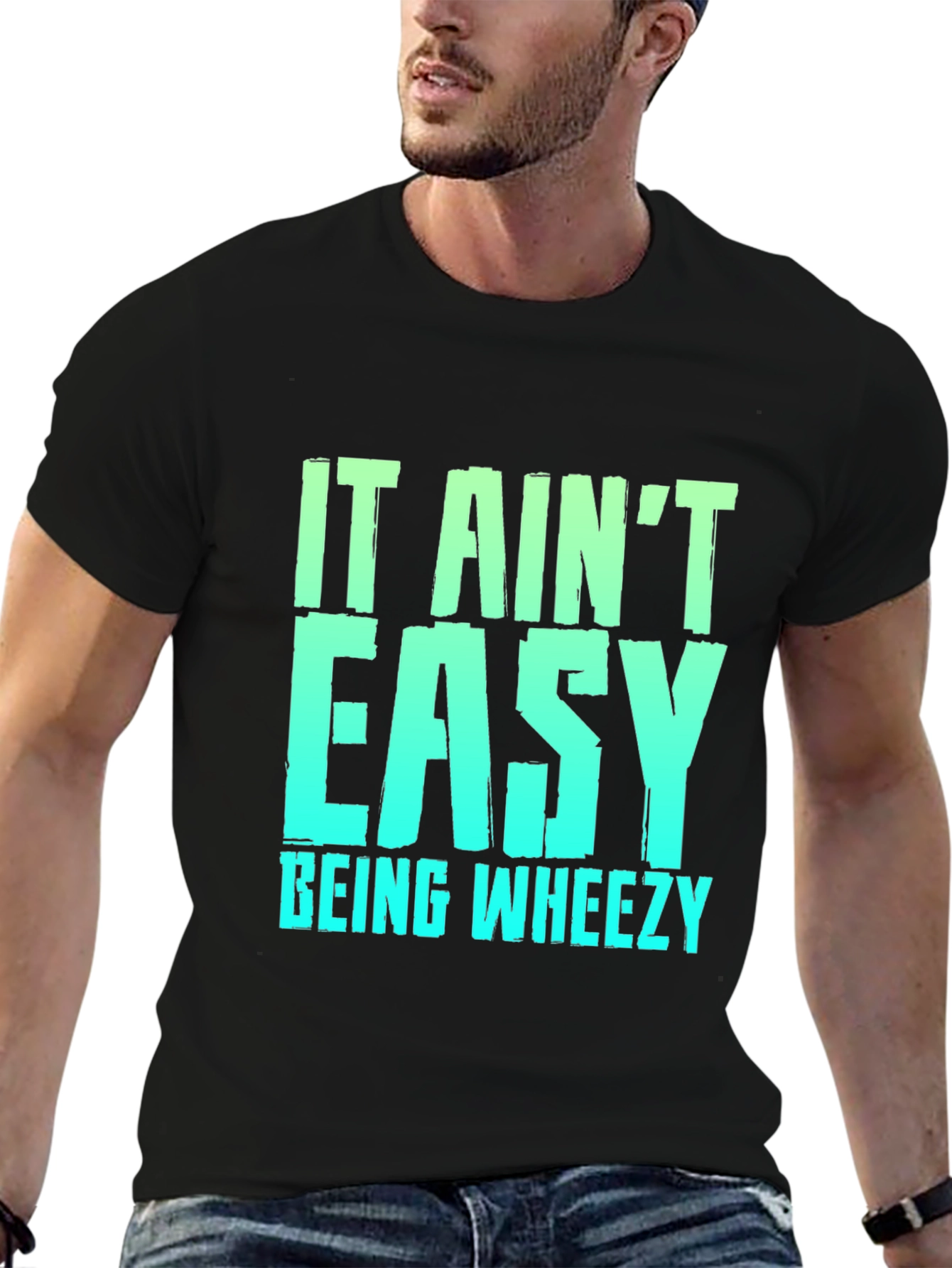 Black It Ain't Easy Being Wheezy Black Graphic T-Shirt view 6
