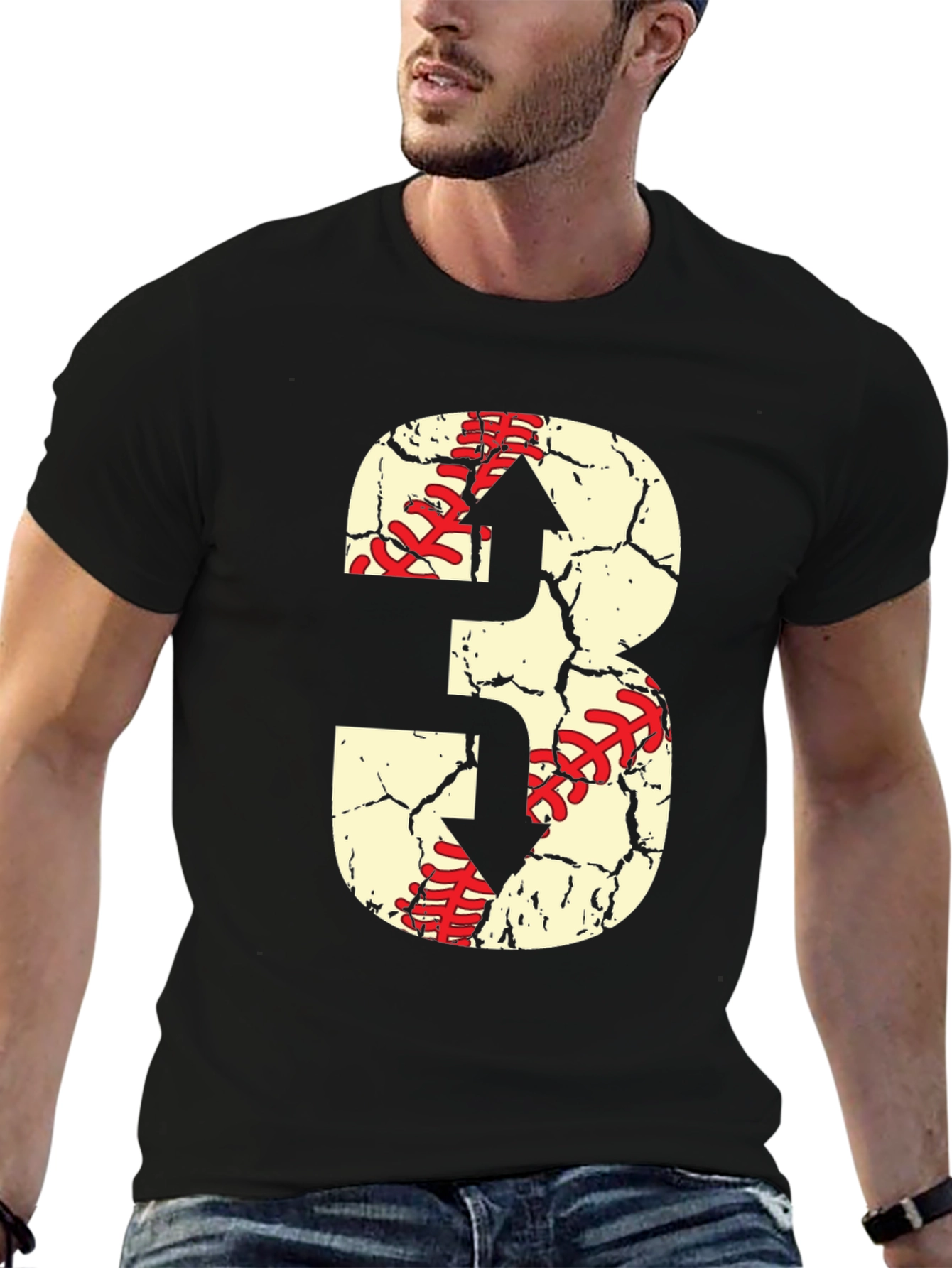 Black Baseball Number 3 T-Shirt view 6