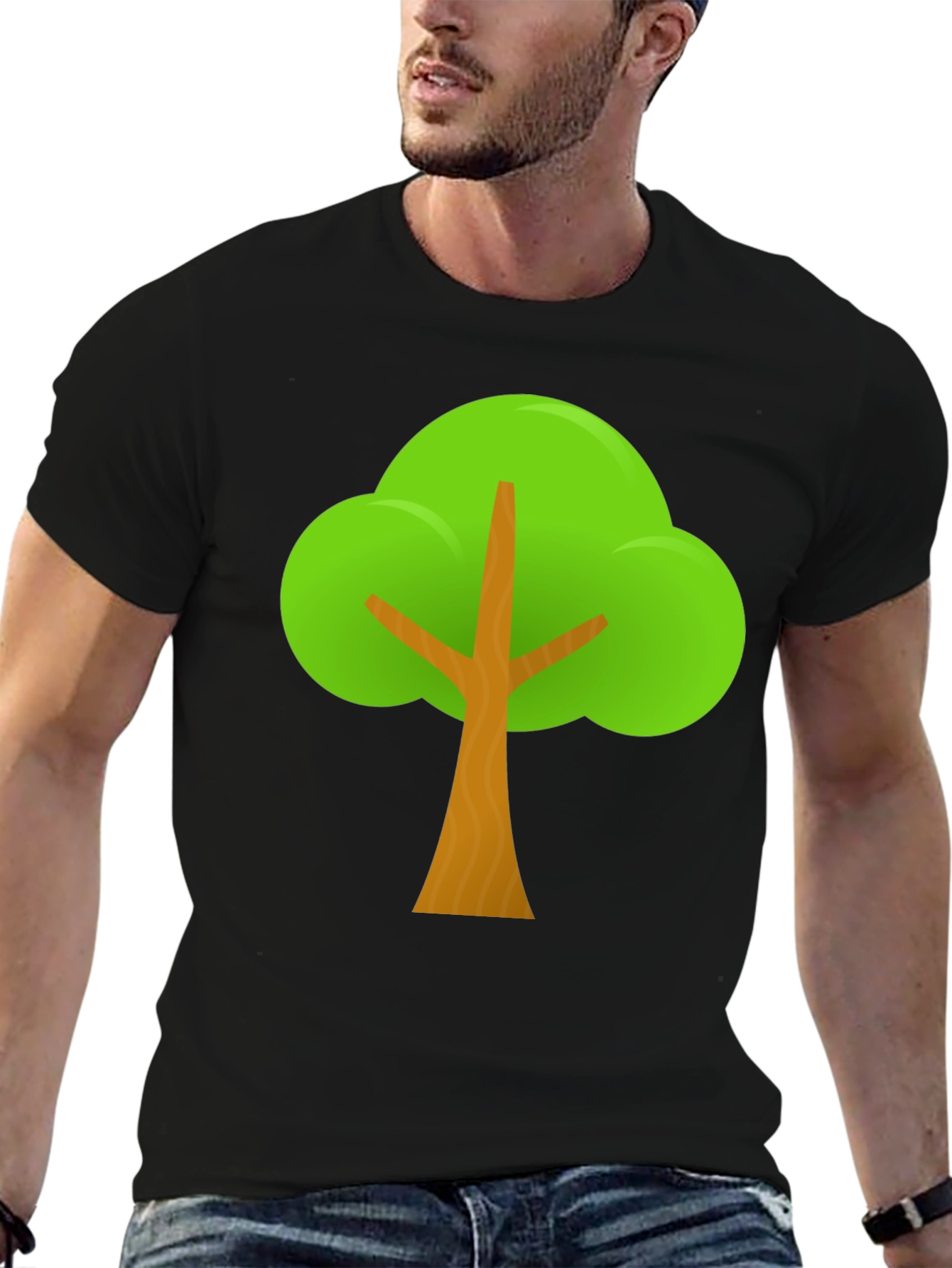 Black Cartoon Tree Graphic Tee - Black Casual T-Shirt view 6