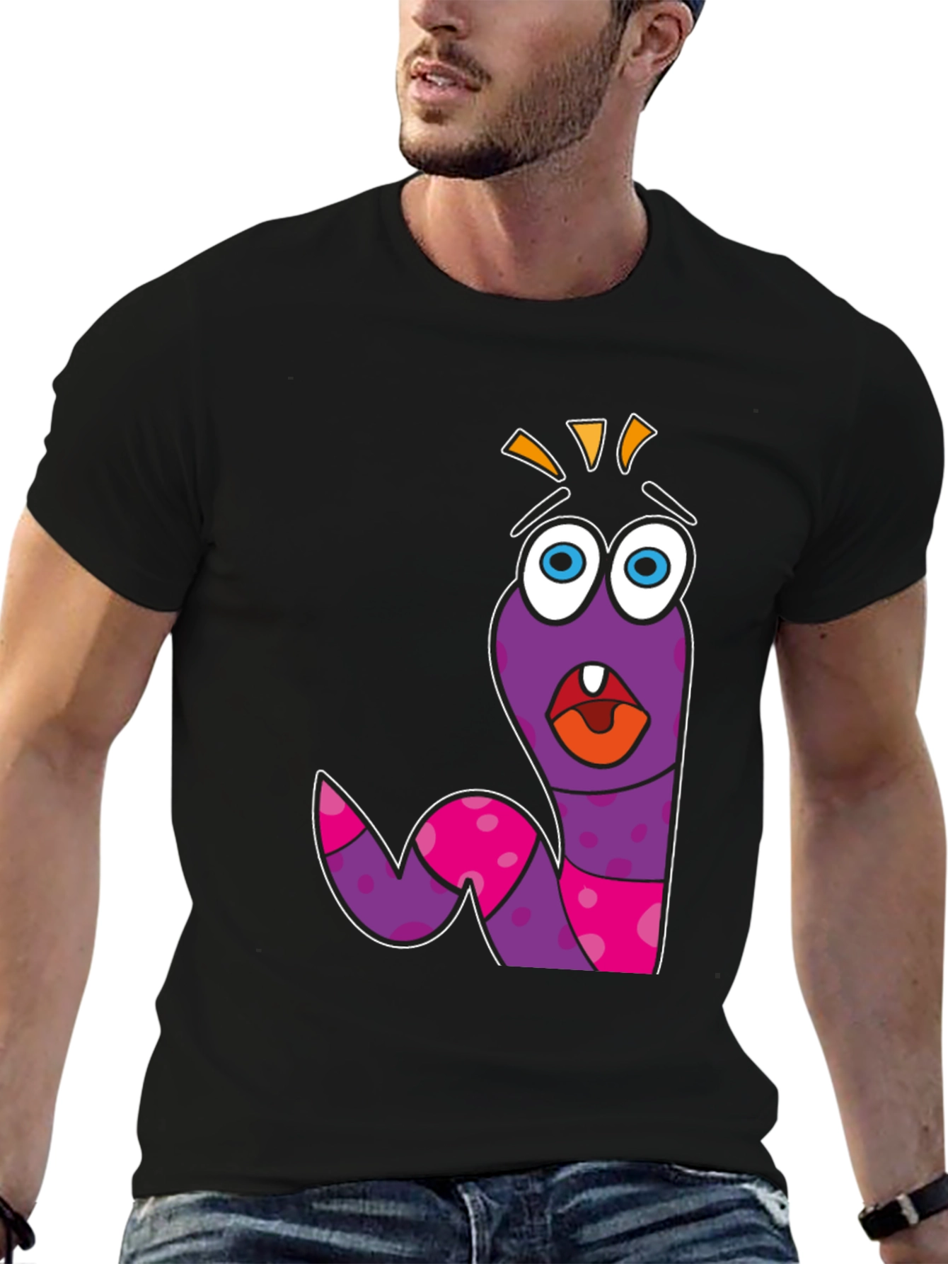 Black Cartoon Worm Graphic Tee - Funny & Unique Design view 6