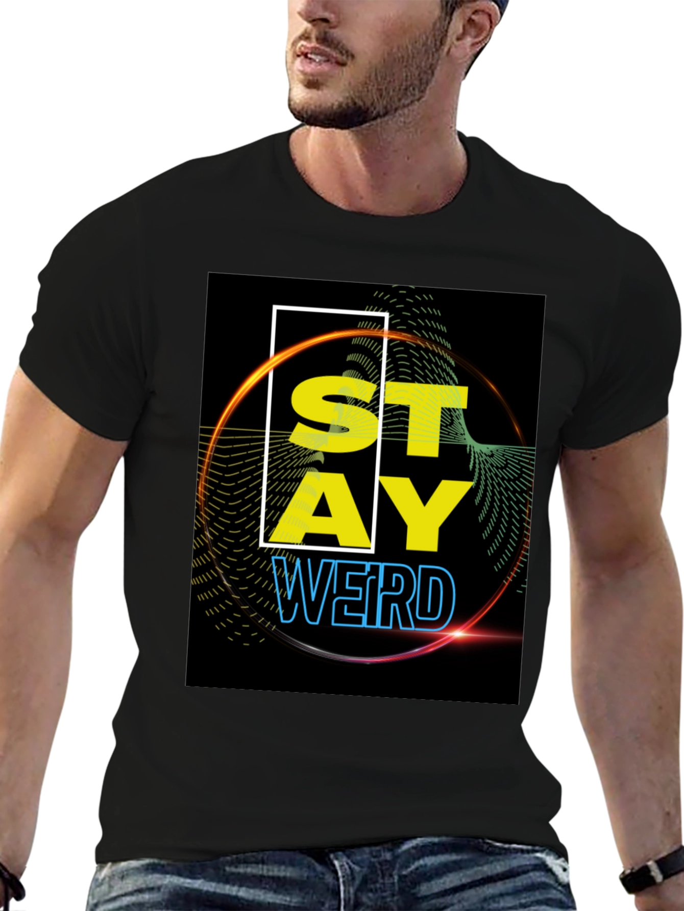 Black Stay Weird Graphic Tee - Black view 6
