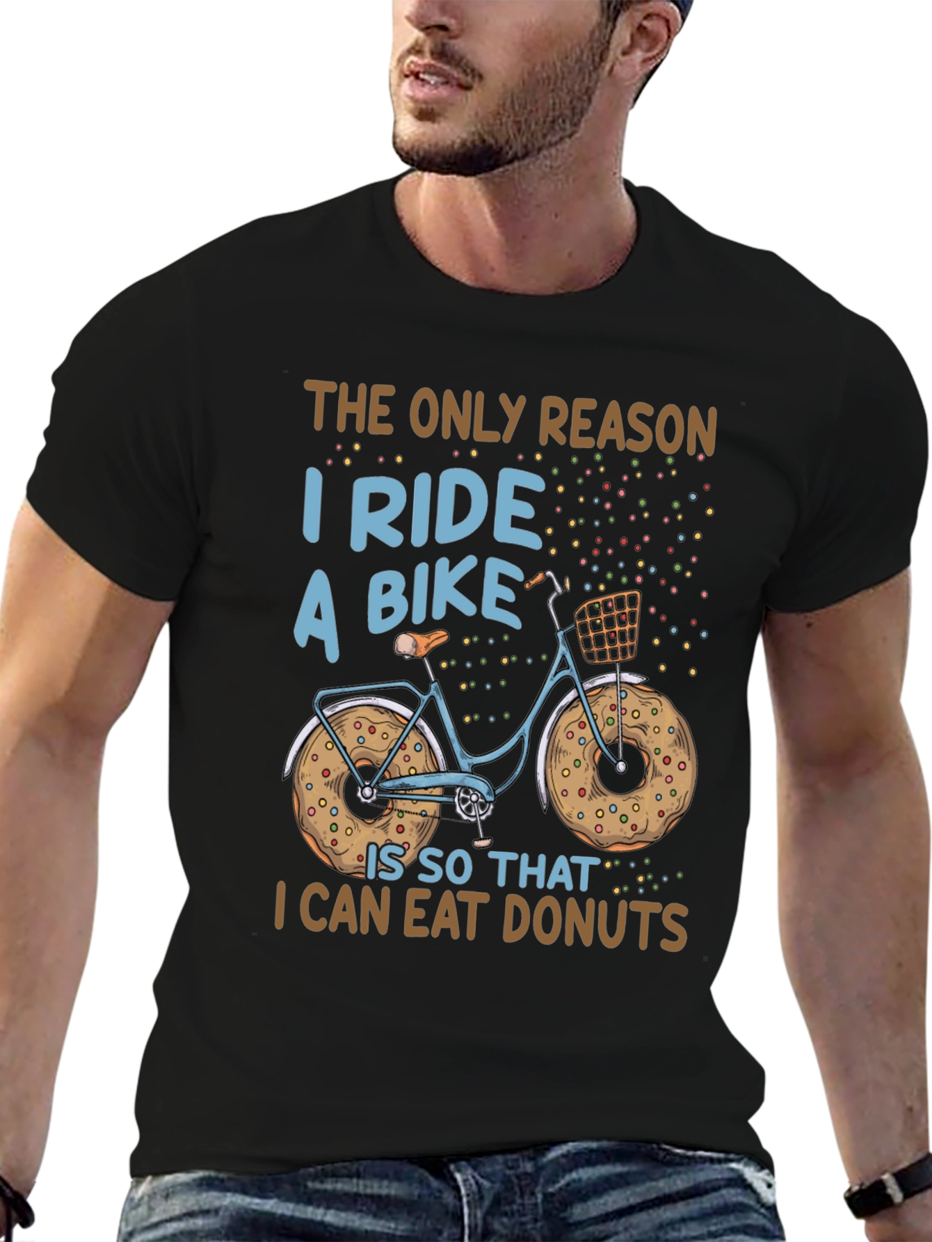 Black Funny Bike & Donut T-Shirt - Cycling & Foodie view 6