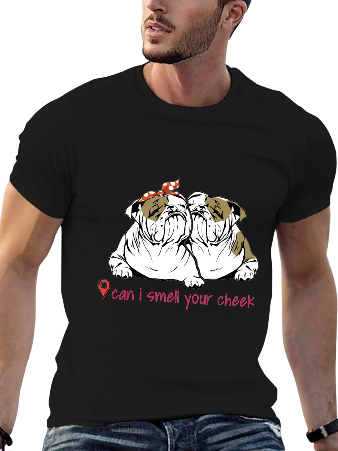 Black Bulldog Cheek Sniff T-Shirt: Cute Pet Lover Tee view 6