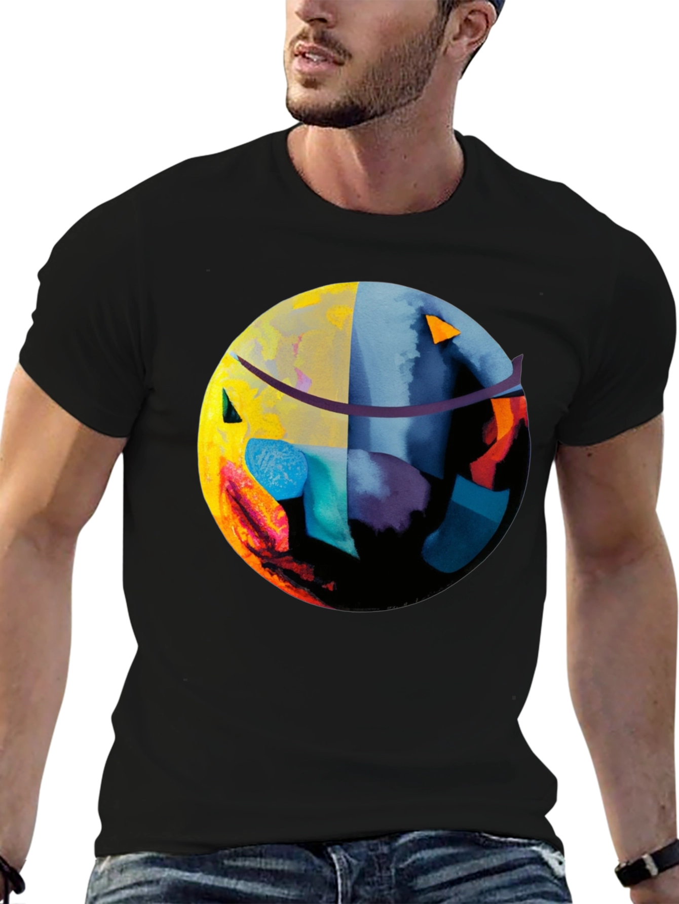 Black Abstract Graphic Print Black T-Shirt view 6