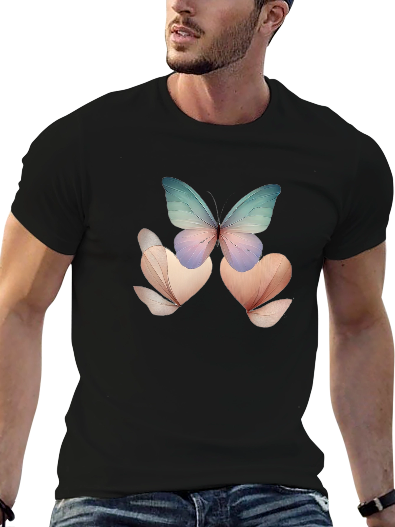 Black Butterfly Floral Black T-Shirt view 6