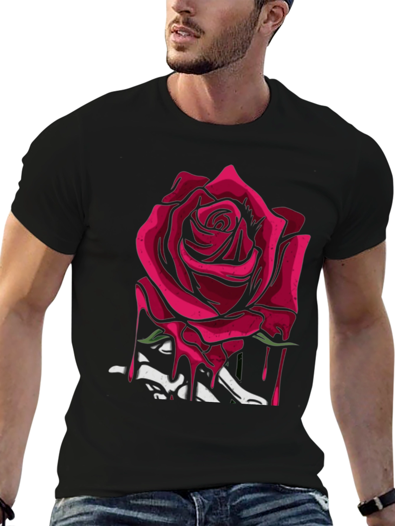 Black Rose & Bones Graphic Tee - Modern Edgy Style view 6