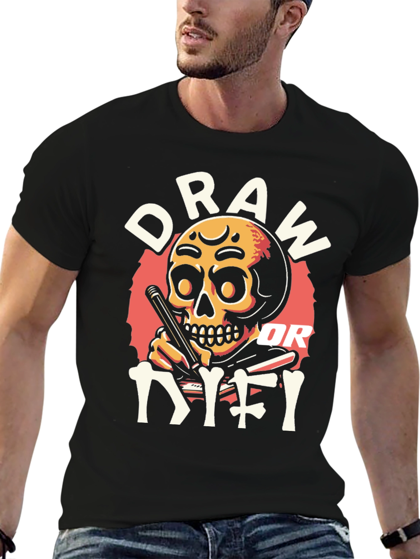 Black Draw or Die T-Shirt - Skull Design view 6