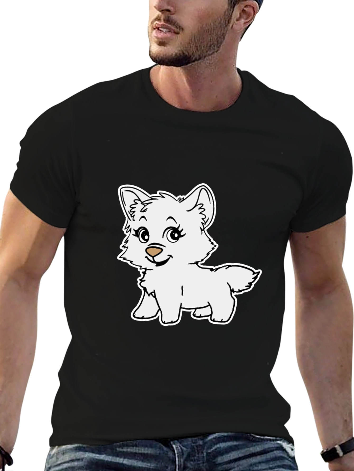 Black Cute Cartoon Puppy Graphic T-Shirt - Black view 6