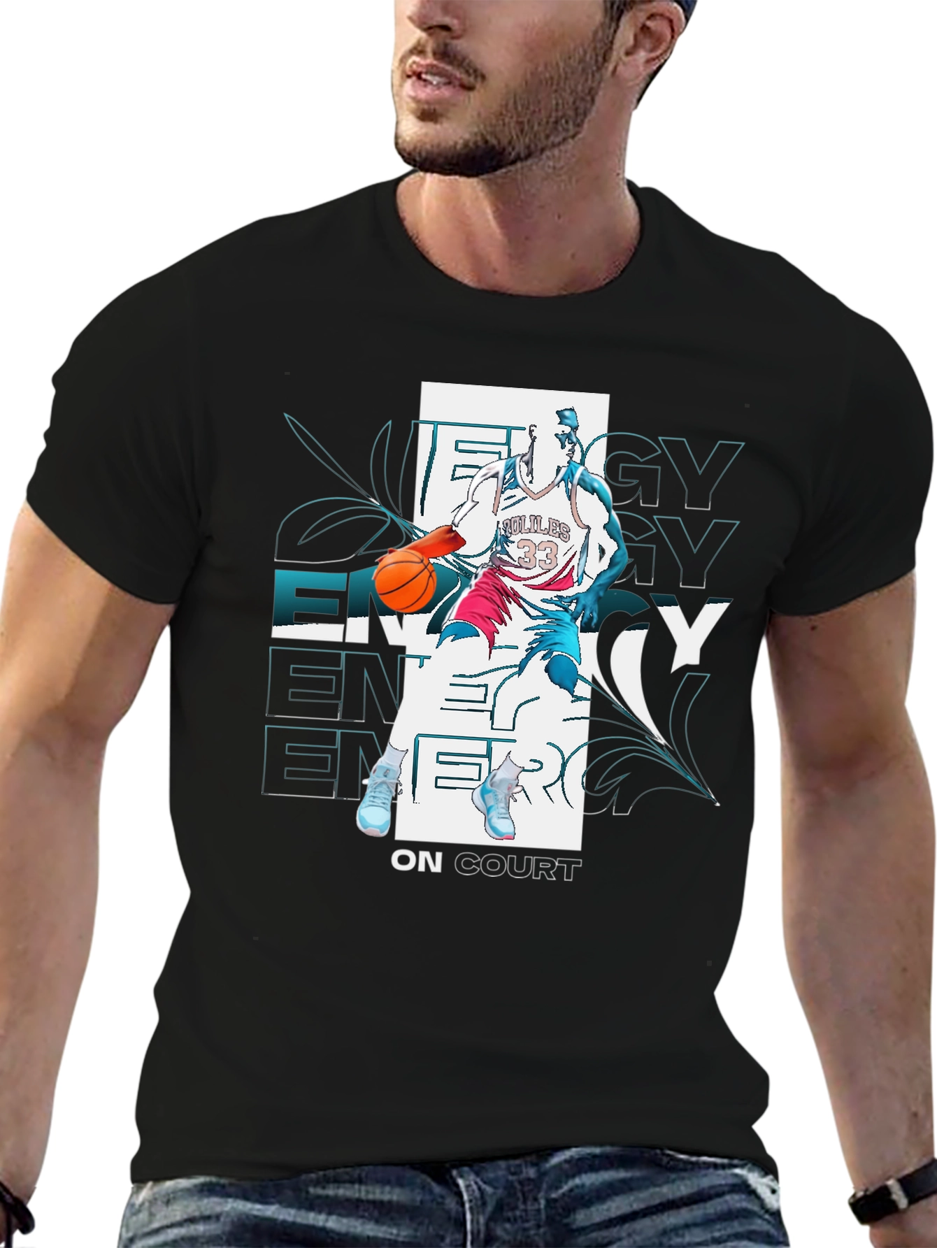 Black Energy On Court Basketball Graphic Tee view 6