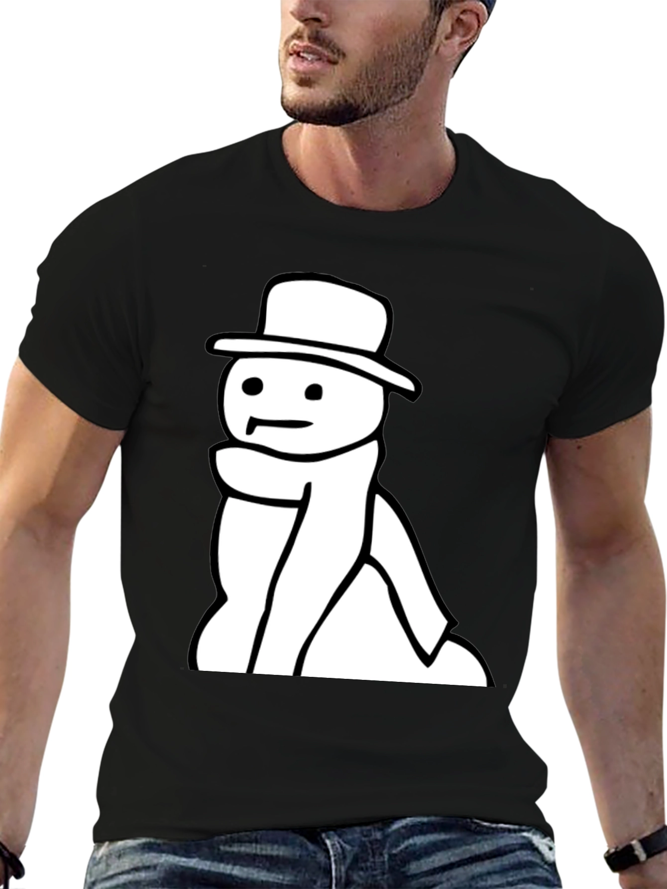 Black Black T-Shirt with Snowman Graphic view 6