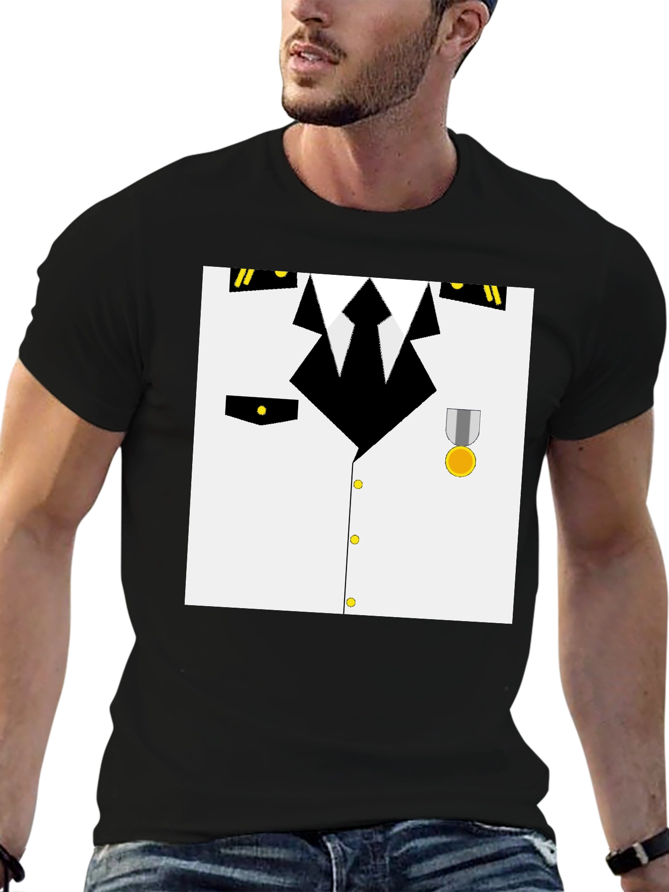 Black Pilot Costume T-Shirt - Realistic Design view 6