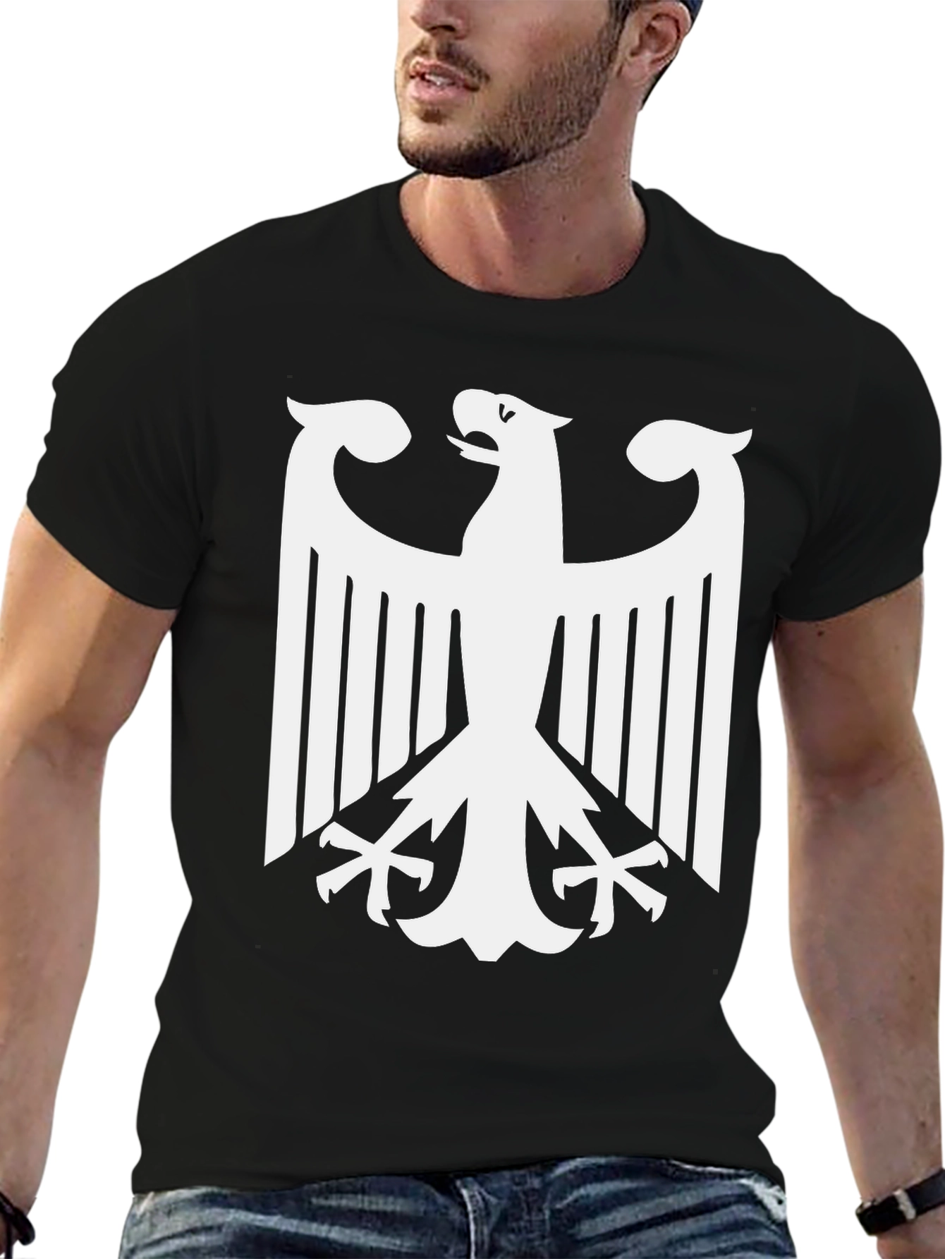 Black Black T-Shirt with White German Eagle Graphic view 6