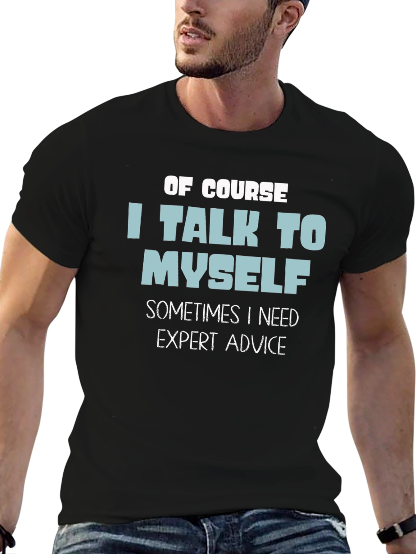 Black Funny "I Talk to Myself" Graphic T-Shirt view 6