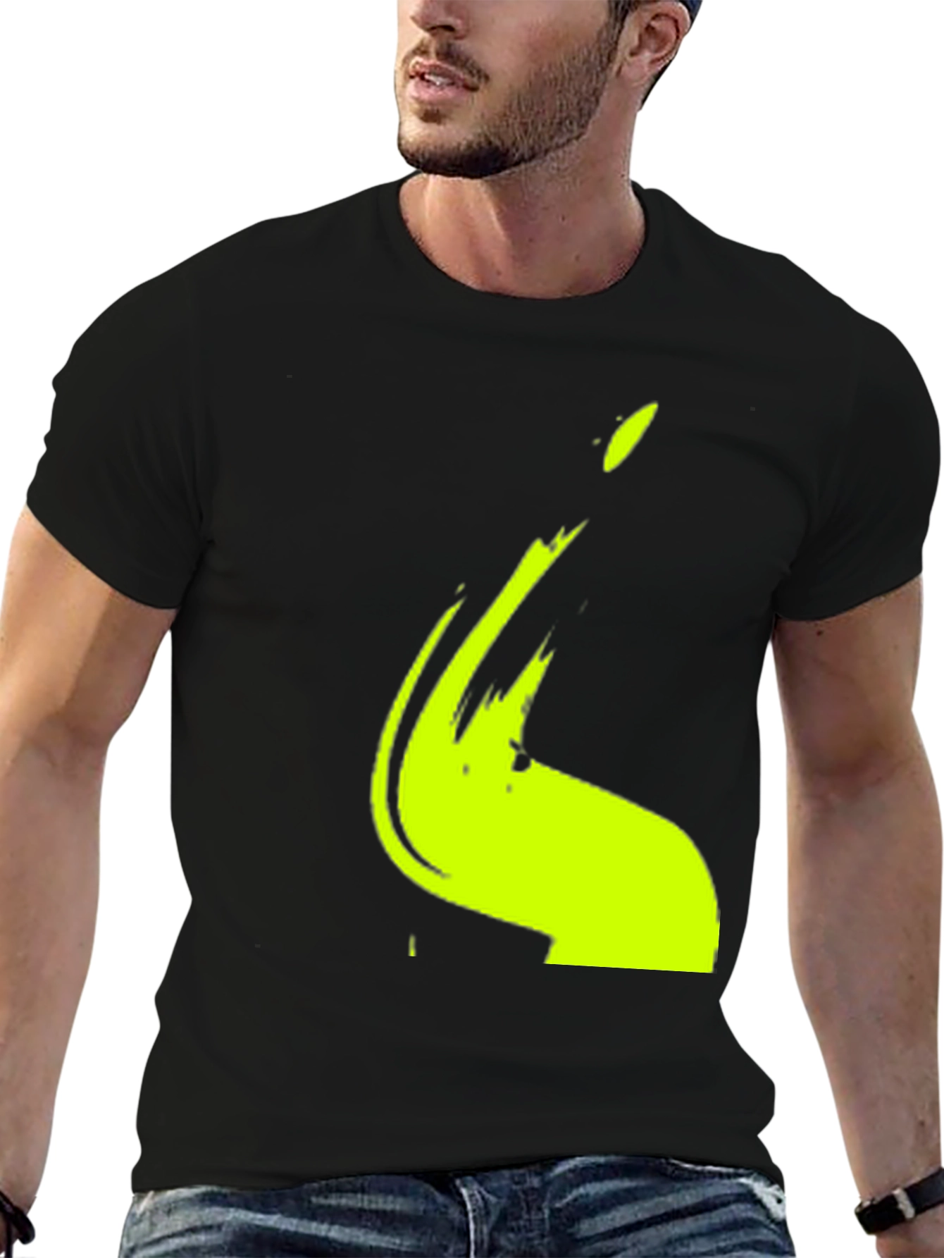 Black Modern Graphic Tee - Abstract Lime Print view 6