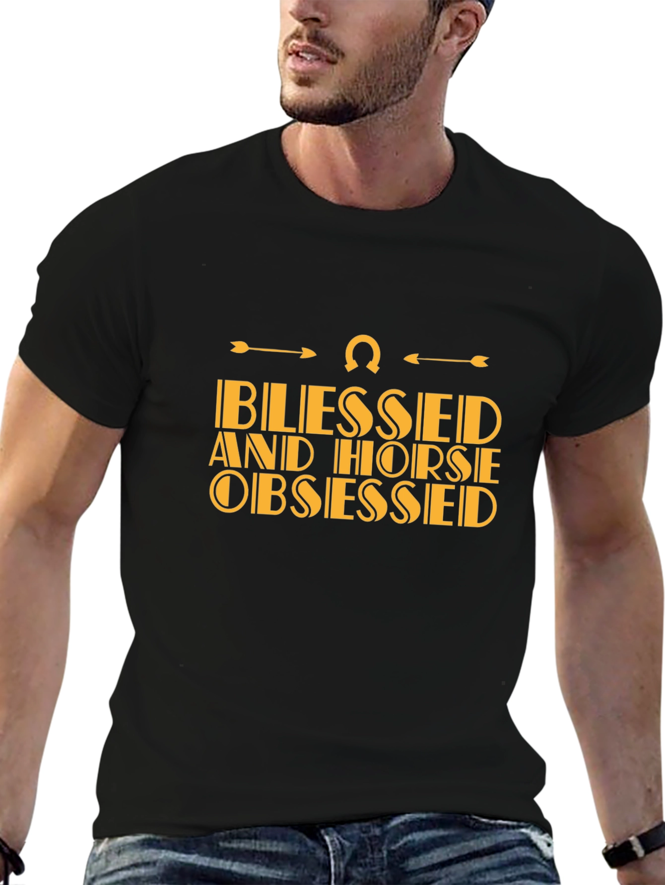 Black Blessed and Horse Obsessed Black T-Shirt view 6