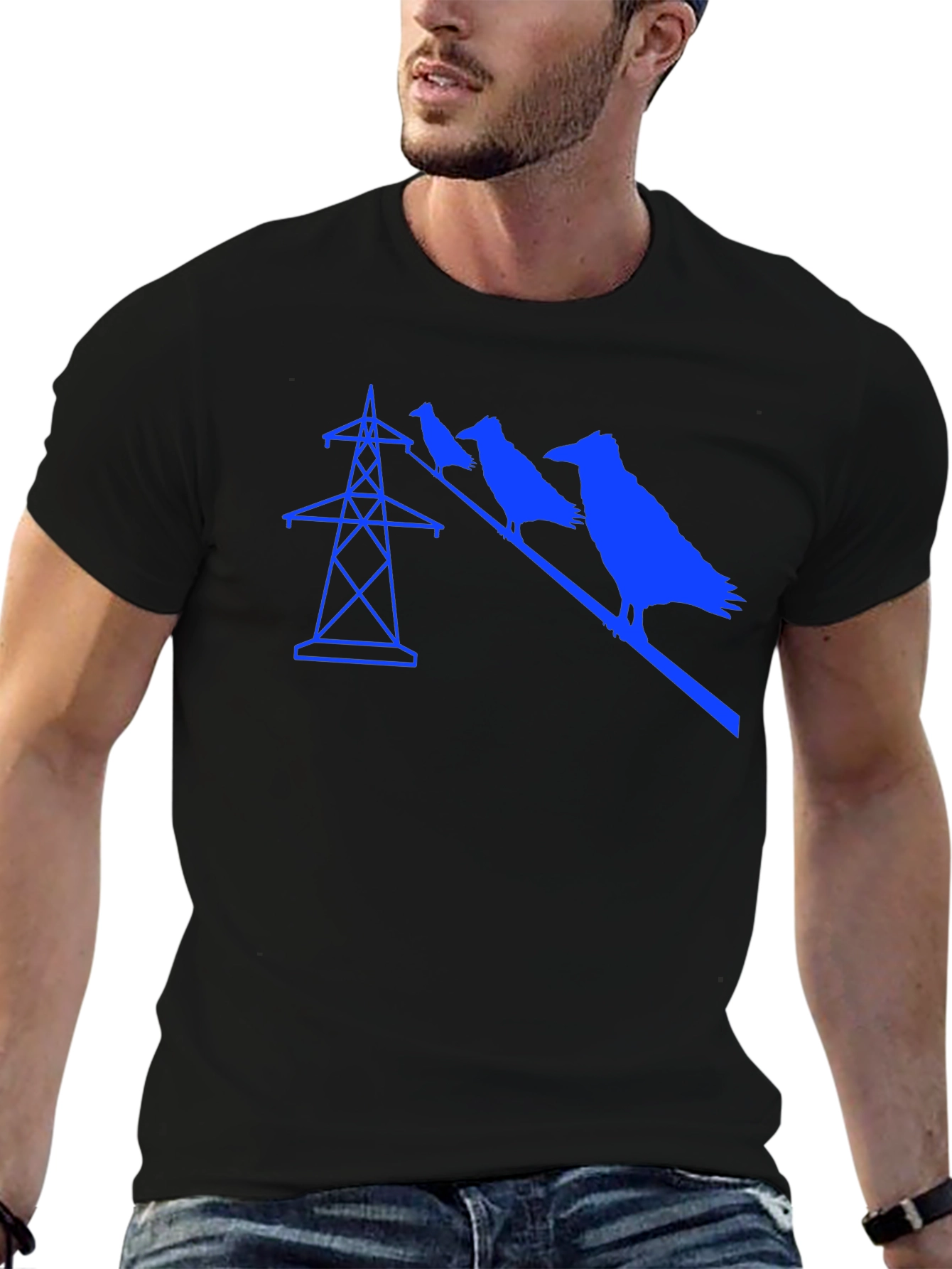 Black Raven on Power Line Graphic Tee - Black view 6