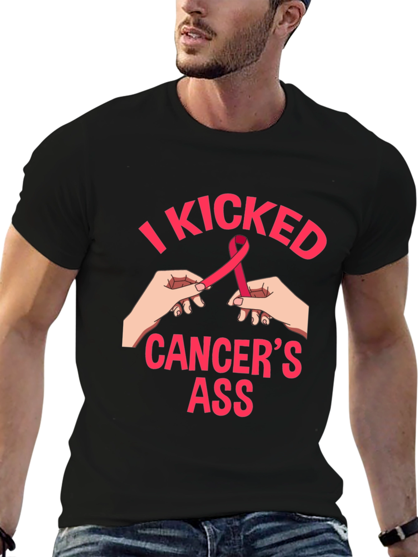 Black I Kicked Cancer's Ass Graphic Tee view 6