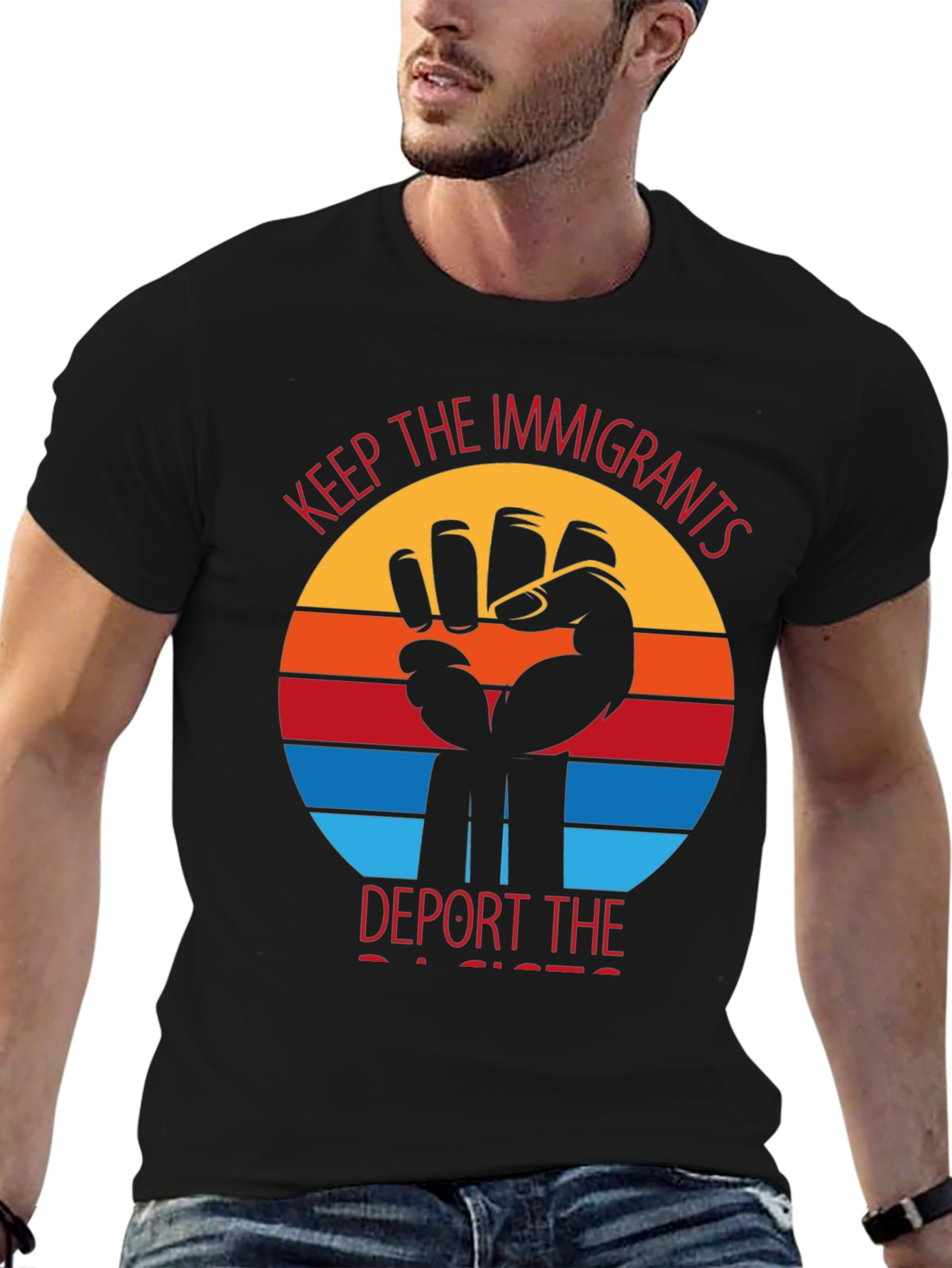 Black Keep The Immigrants, Deport Racists T-Shirt view 6
