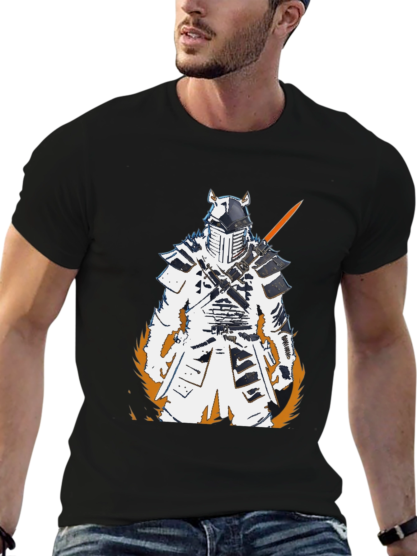 Black Samurai Warrior Graphic Tee - Black Cotton T-Shirt view 6
