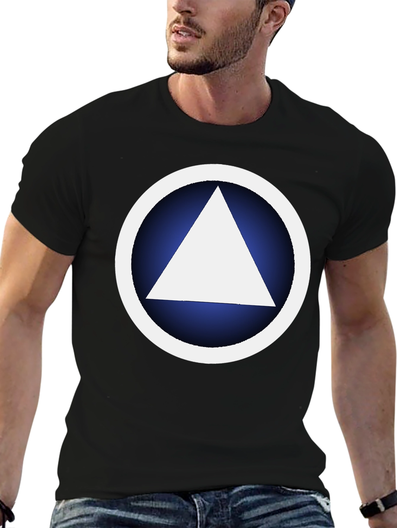 Black Geometric Graphic T-Shirt - White Triangle Design view 6