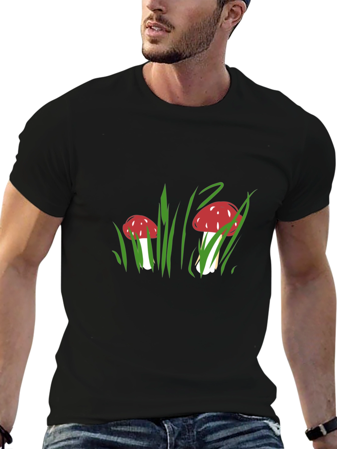 Black Mushroom Graphic Tee - Funky Nature Shirt view 6