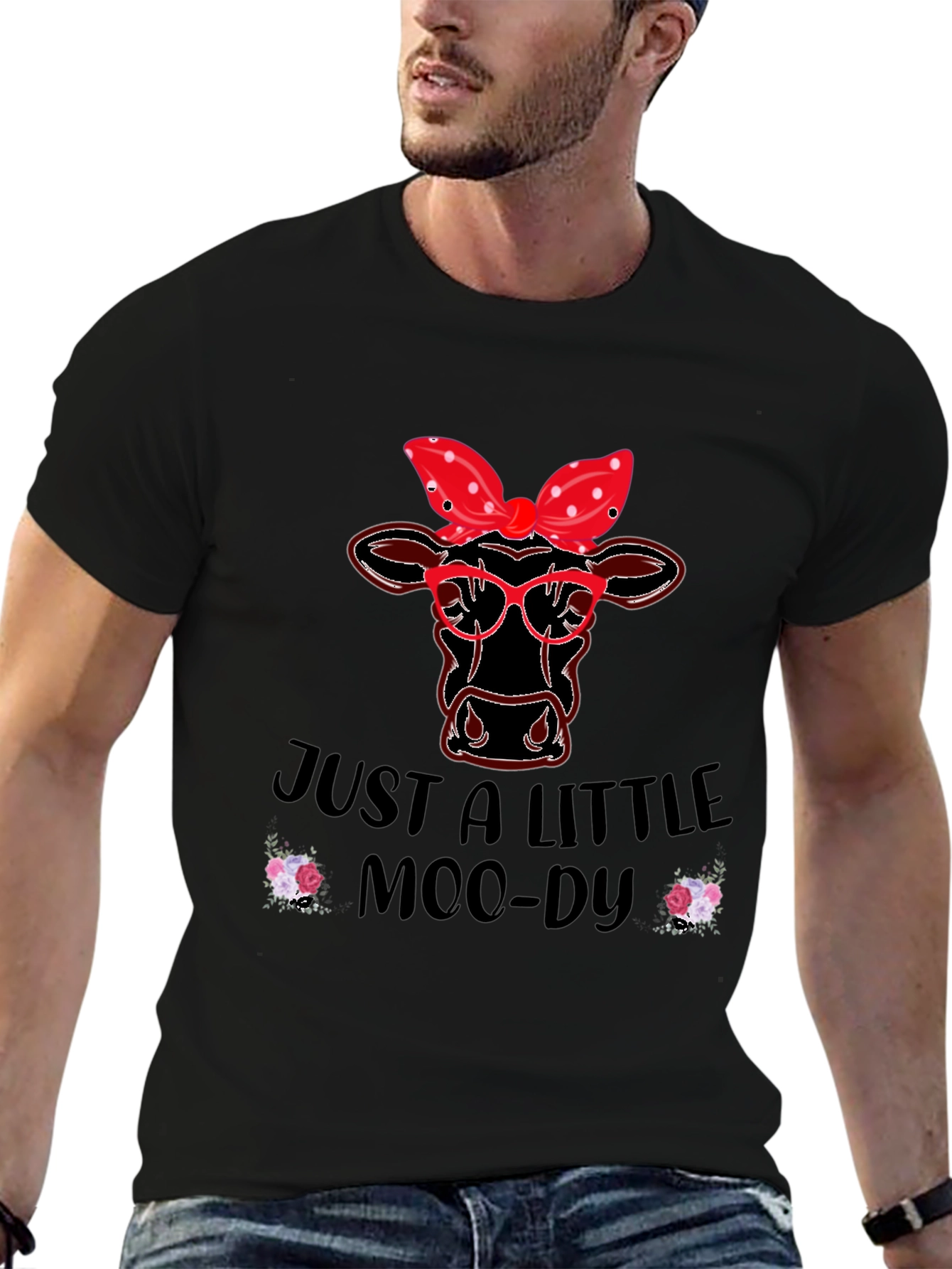 Black Just a Little Moody Cow T-Shirt view 6