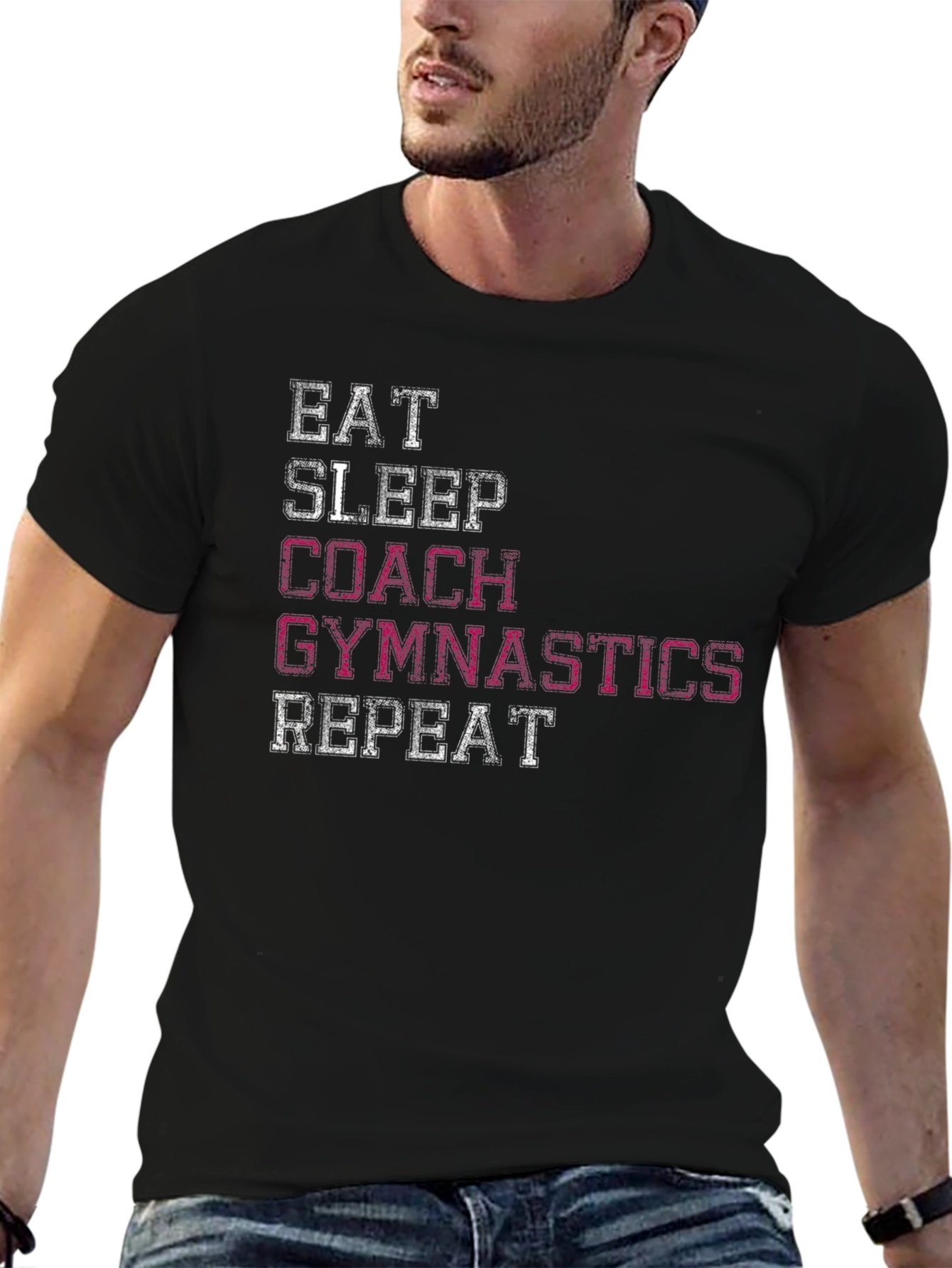 Black Gymnastics Coach Graphic Tee - Eat Sleep Repeat view 6