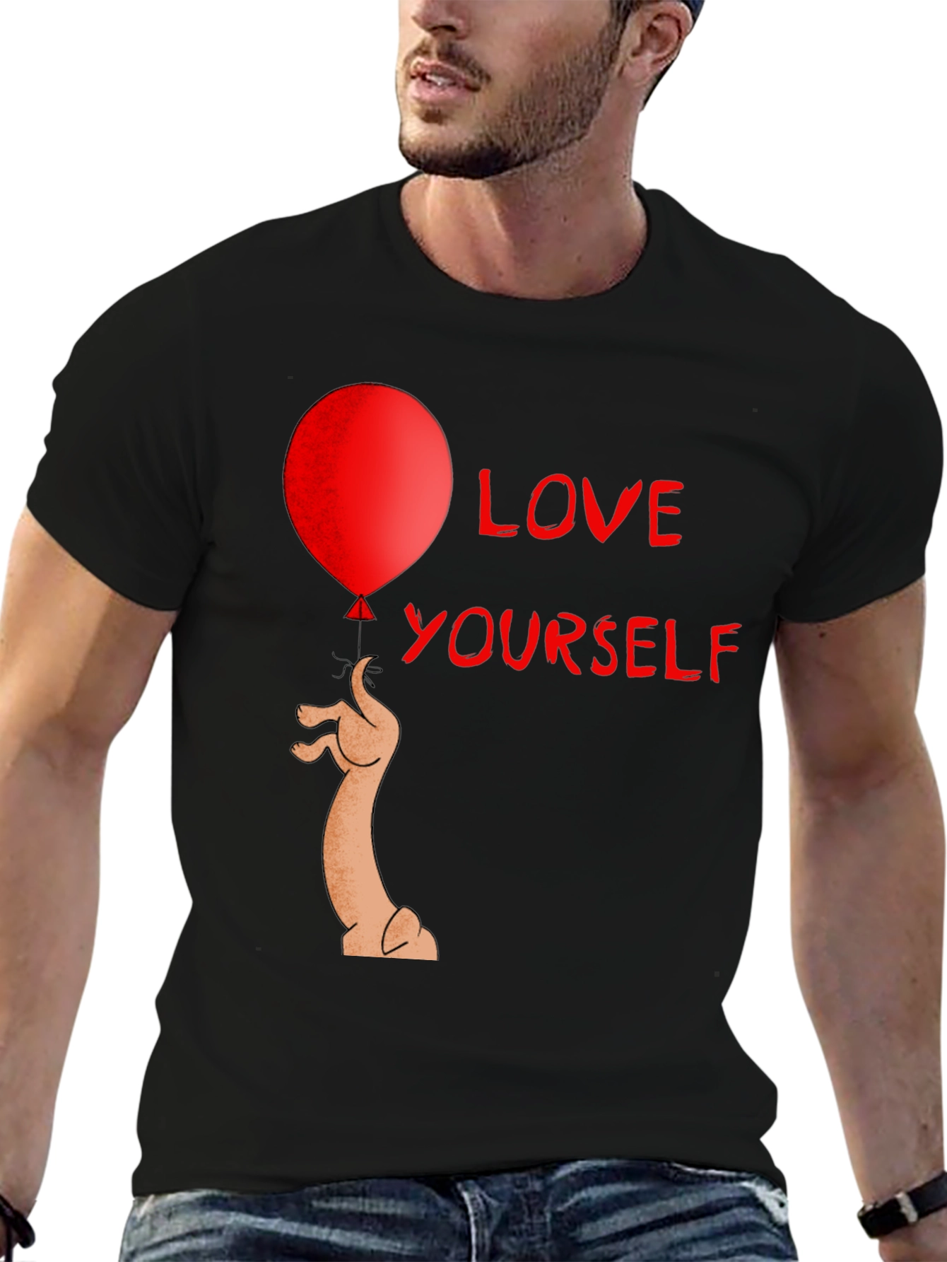 Black Love Yourself Balloon T-Shirt Funny Graphic Tee view 6