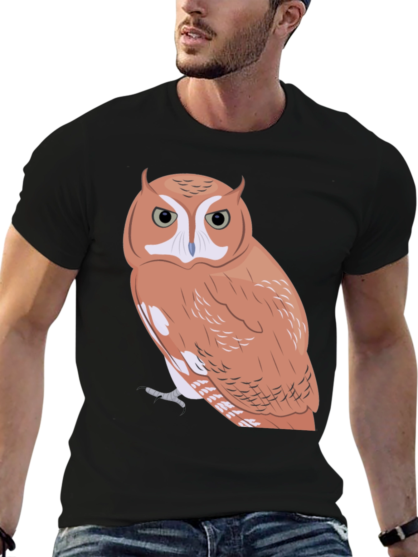 Black Owl Graphic Tee - Men's Black Cotton Blend T-Shirt view 6