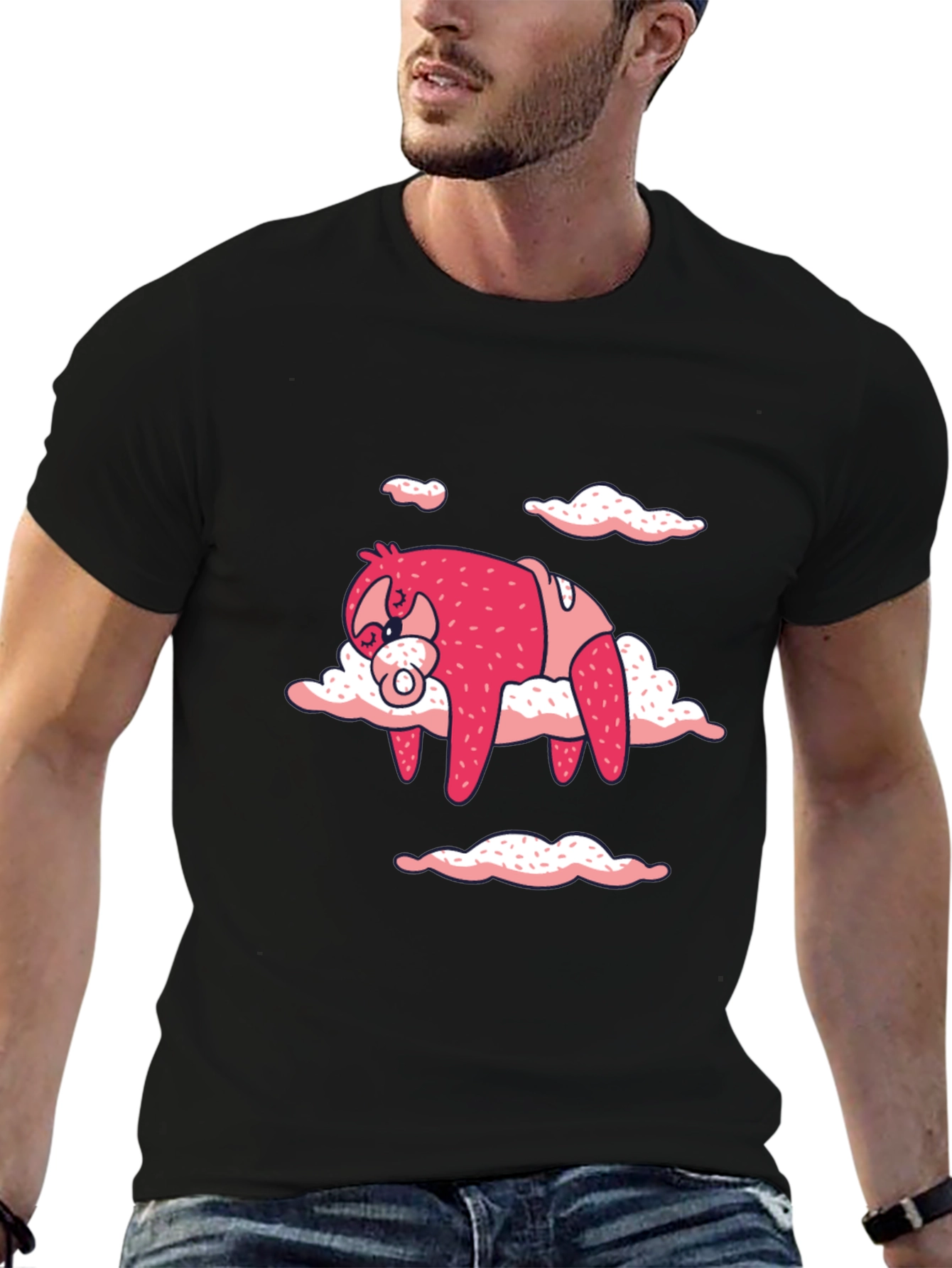 Black Sloth in Clouds Graphic Tee - Black T-Shirt view 6