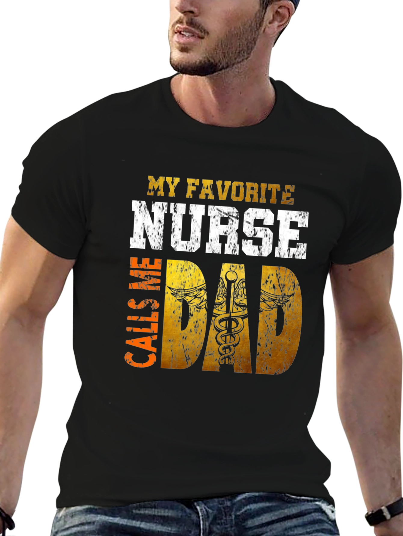 Black My Favorite Nurse Calls Me Dad Graphic T-Shirt view 6