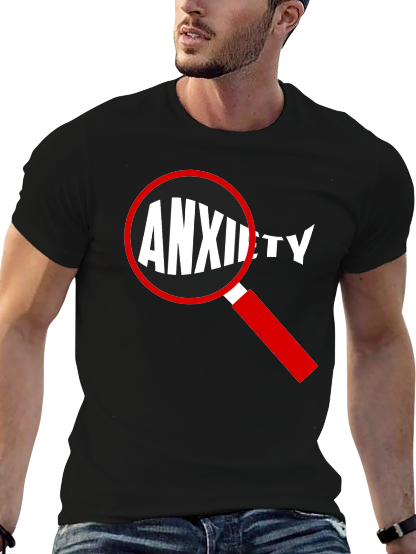 Black Anxiety Magnified T-Shirt - Black Cotton Tee view 6