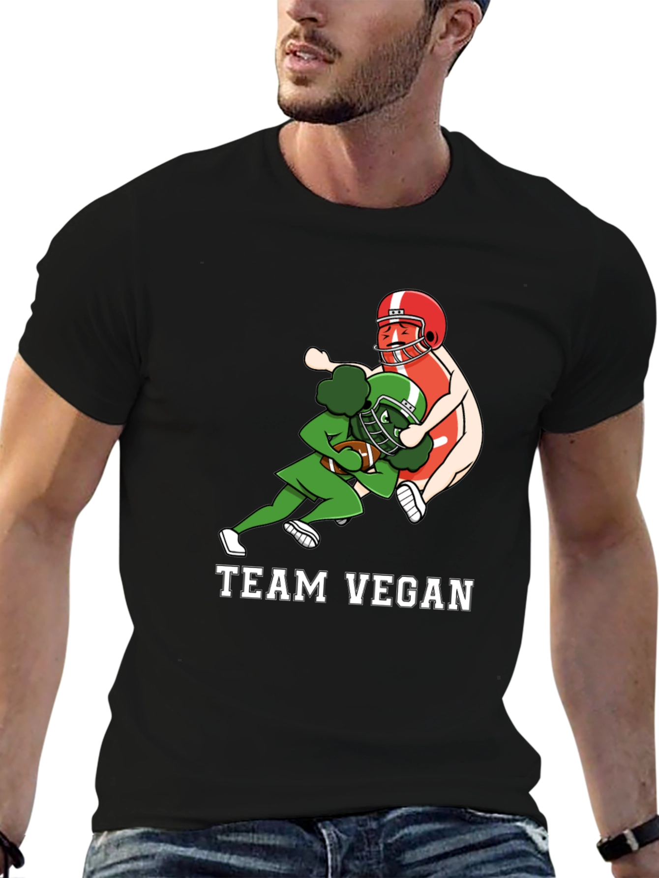 Black Team Vegan Football T-Shirt - Funny Vegan Gift view 6
