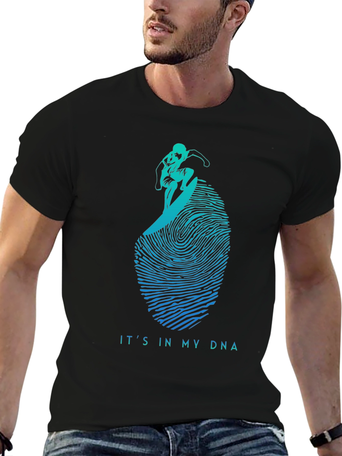 Black Surfing DNA Graphic Tee - Black Cotton Shirt view 6