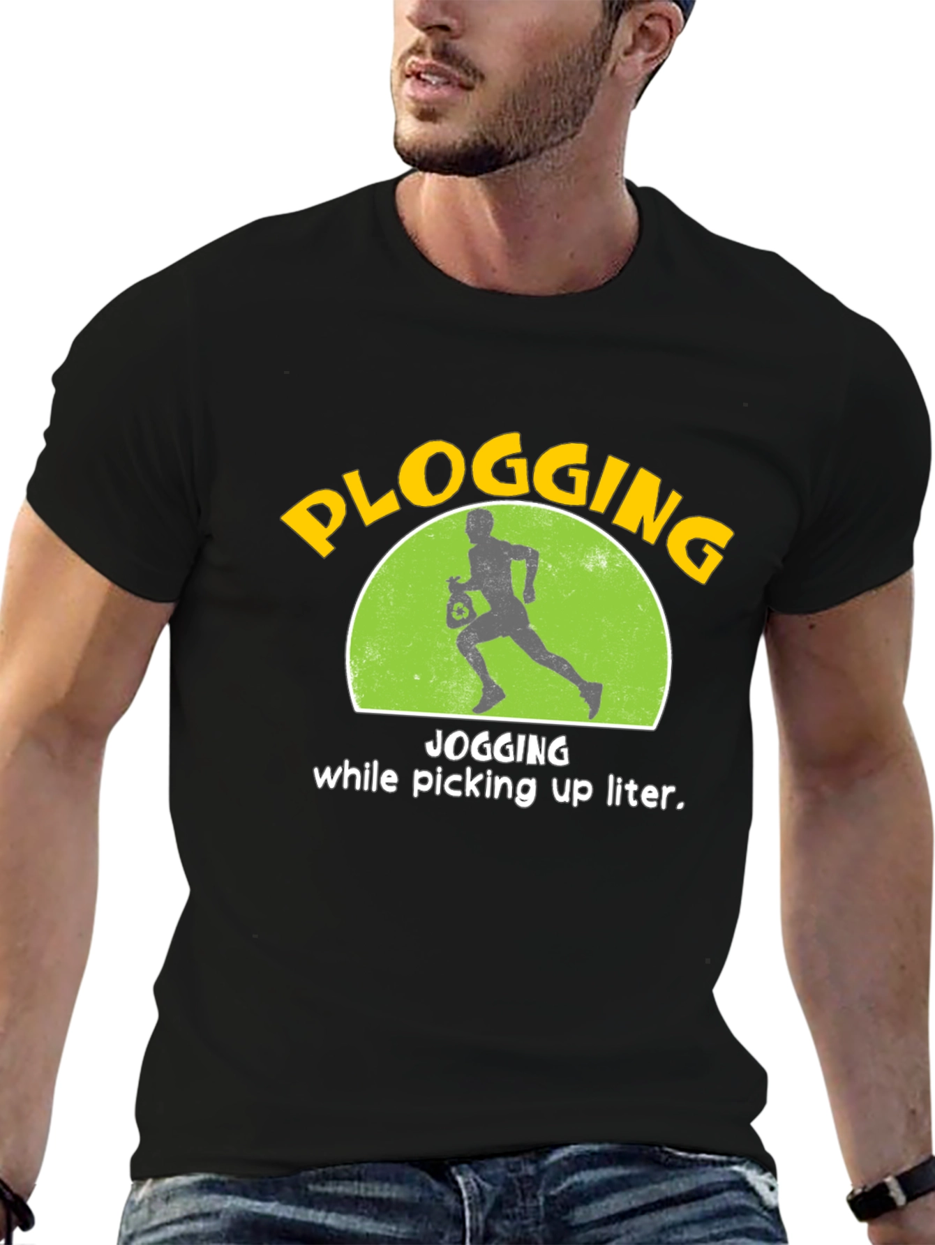 Black Plogging T-Shirt: Jogging While Picking Up Litter! view 6