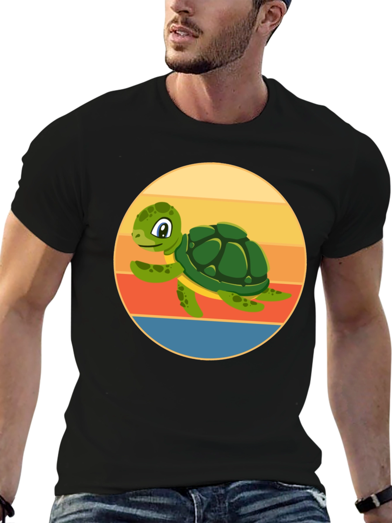 Black Cute Turtle Graphic Tee - Retro Style view 6
